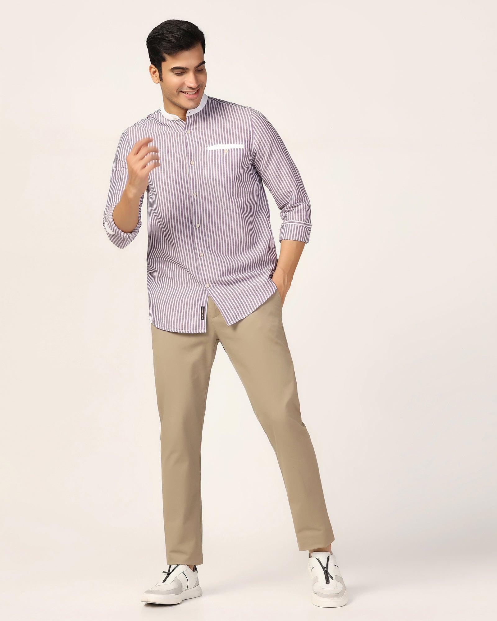 Linen Casual Lavender Stripe Shirt - Fiji - Blackberrys