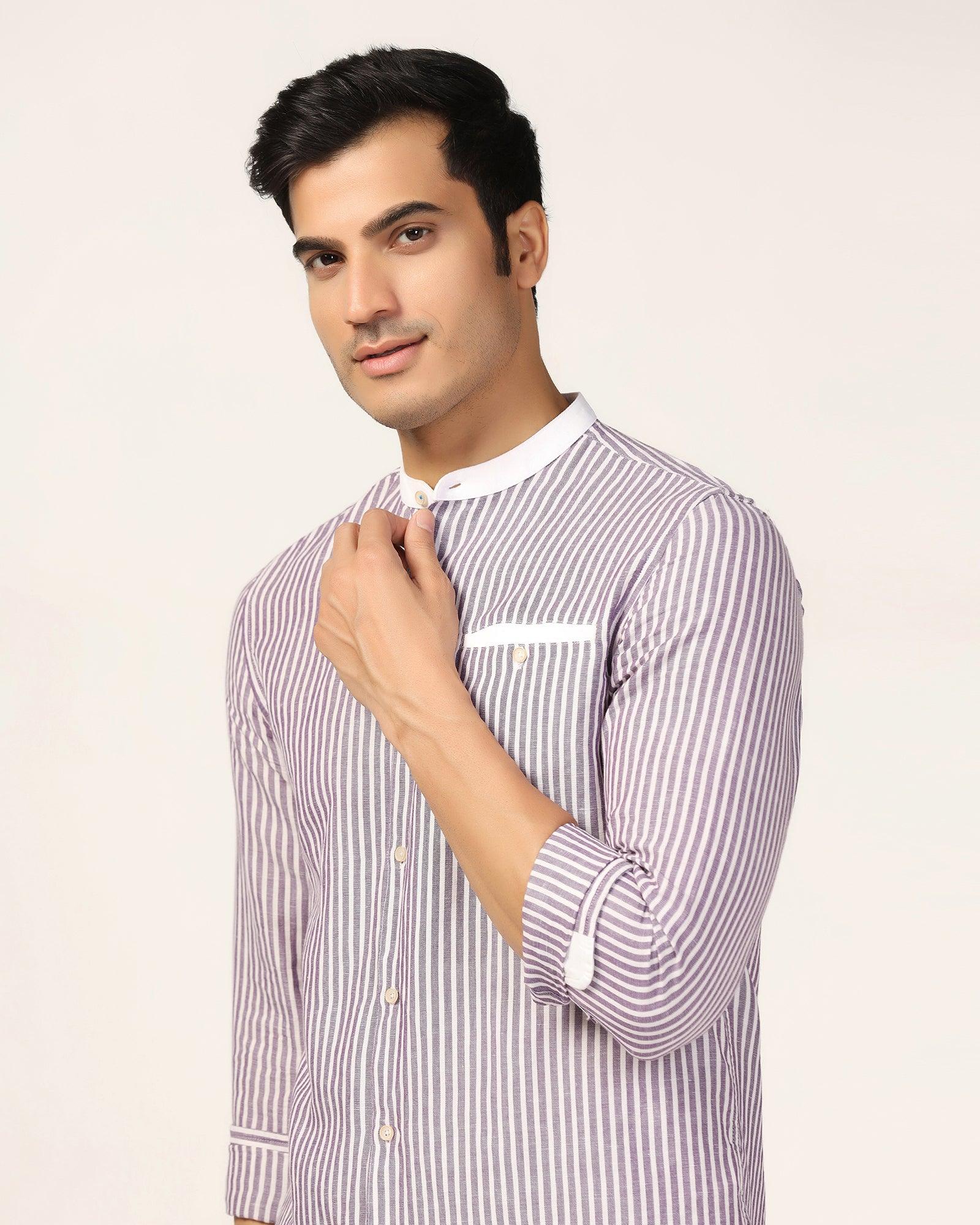 Linen Casual Lavender Stripe Shirt - Fiji - Blackberrys