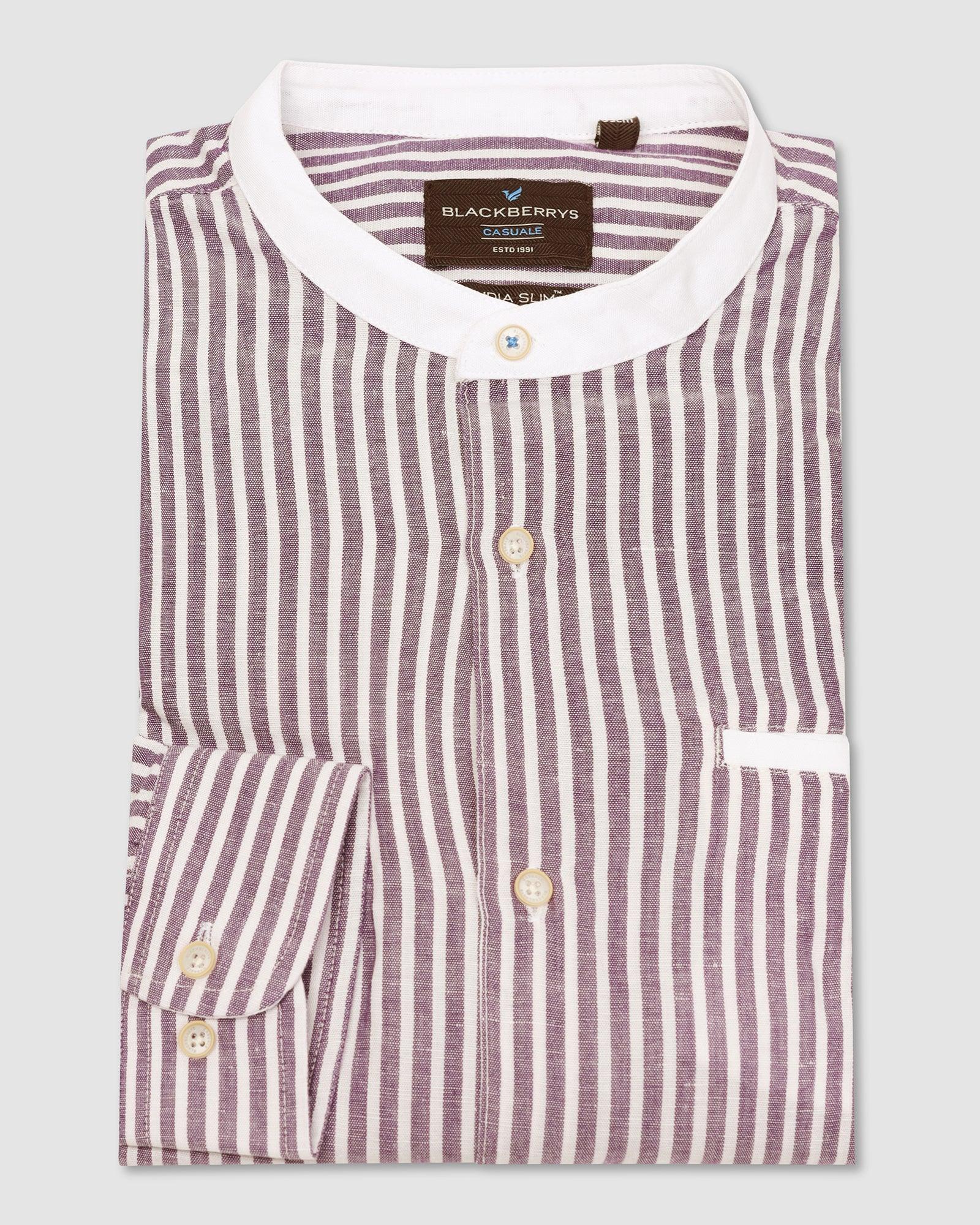 Linen Casual Lavender Stripe Shirt - Fiji - Blackberrys