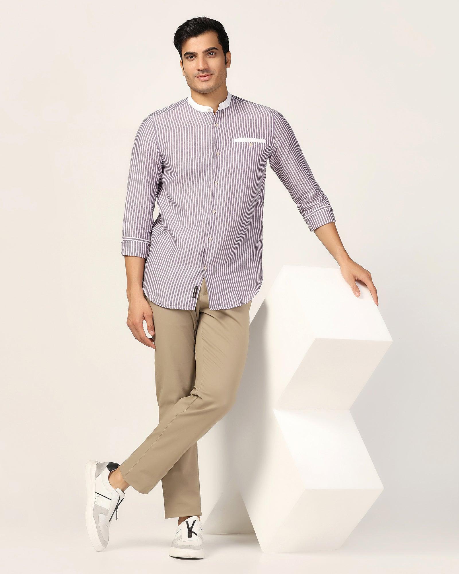Linen Casual Lavender Stripe Shirt - Fiji - Blackberrys