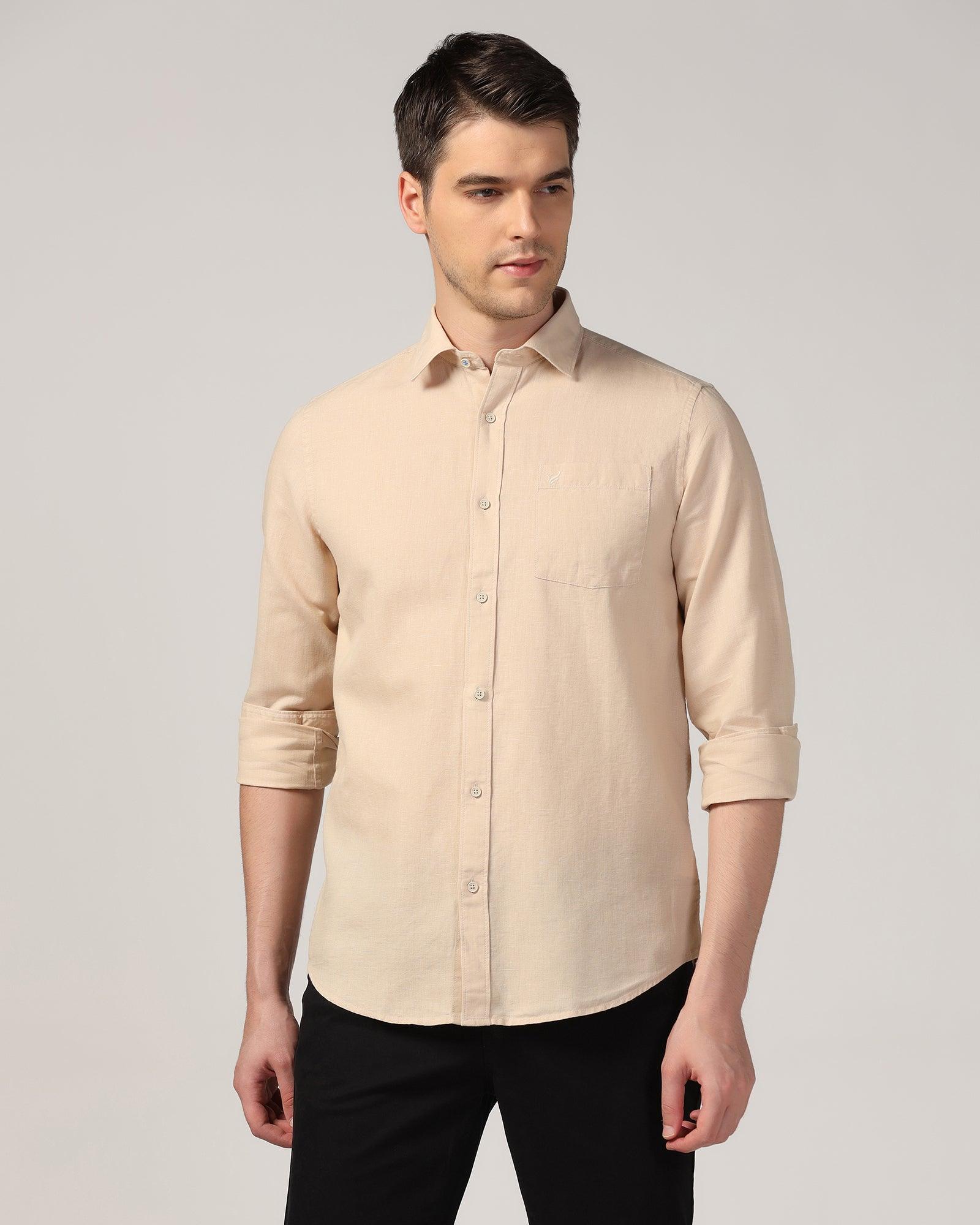 Linen Casual Natural Solid Shirt - Lang - Blackberrys
