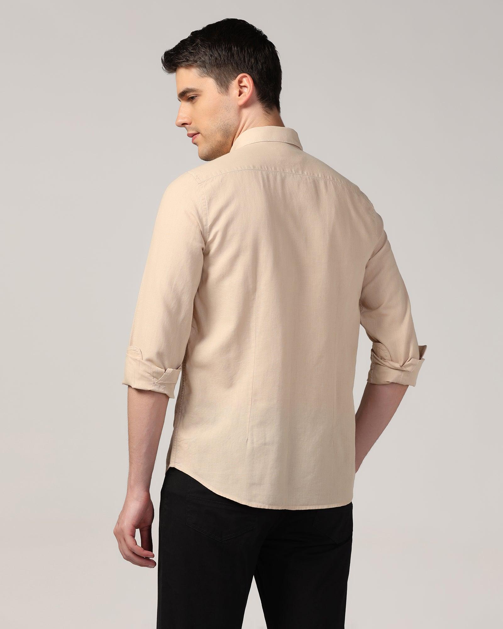 Linen Casual Natural Solid Shirt - Lang - Blackberrys