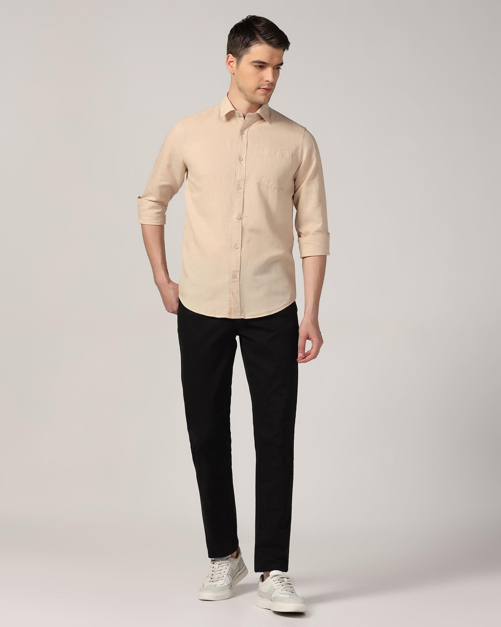 Linen Casual Natural Solid Shirt - Lang - Blackberrys
