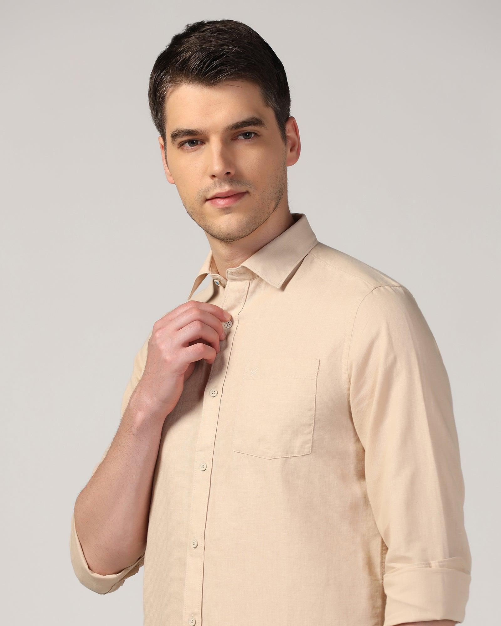 Linen Casual Natural Solid Shirt - Lang - Blackberrys