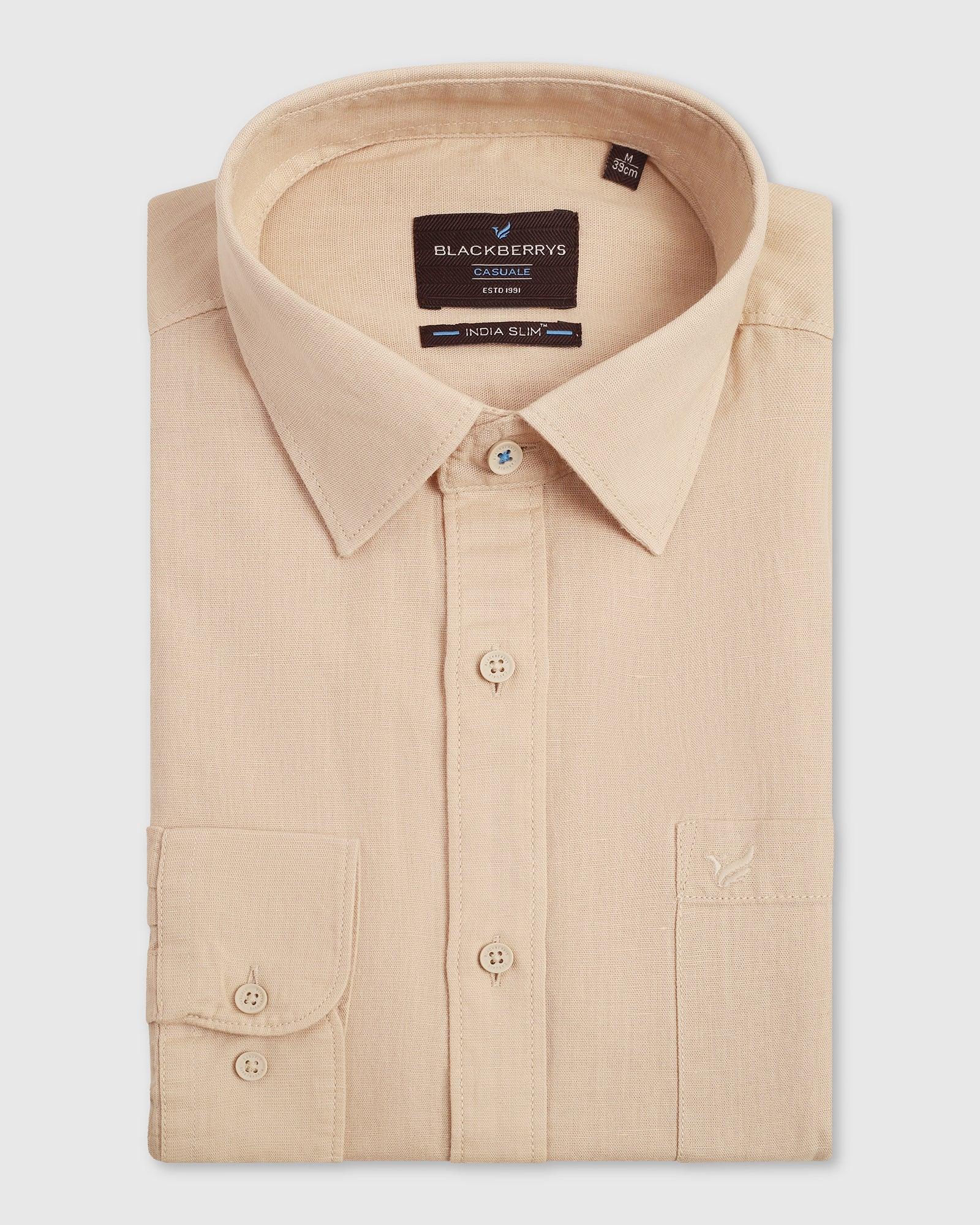Linen Casual Natural Solid Shirt - Lang - Blackberrys