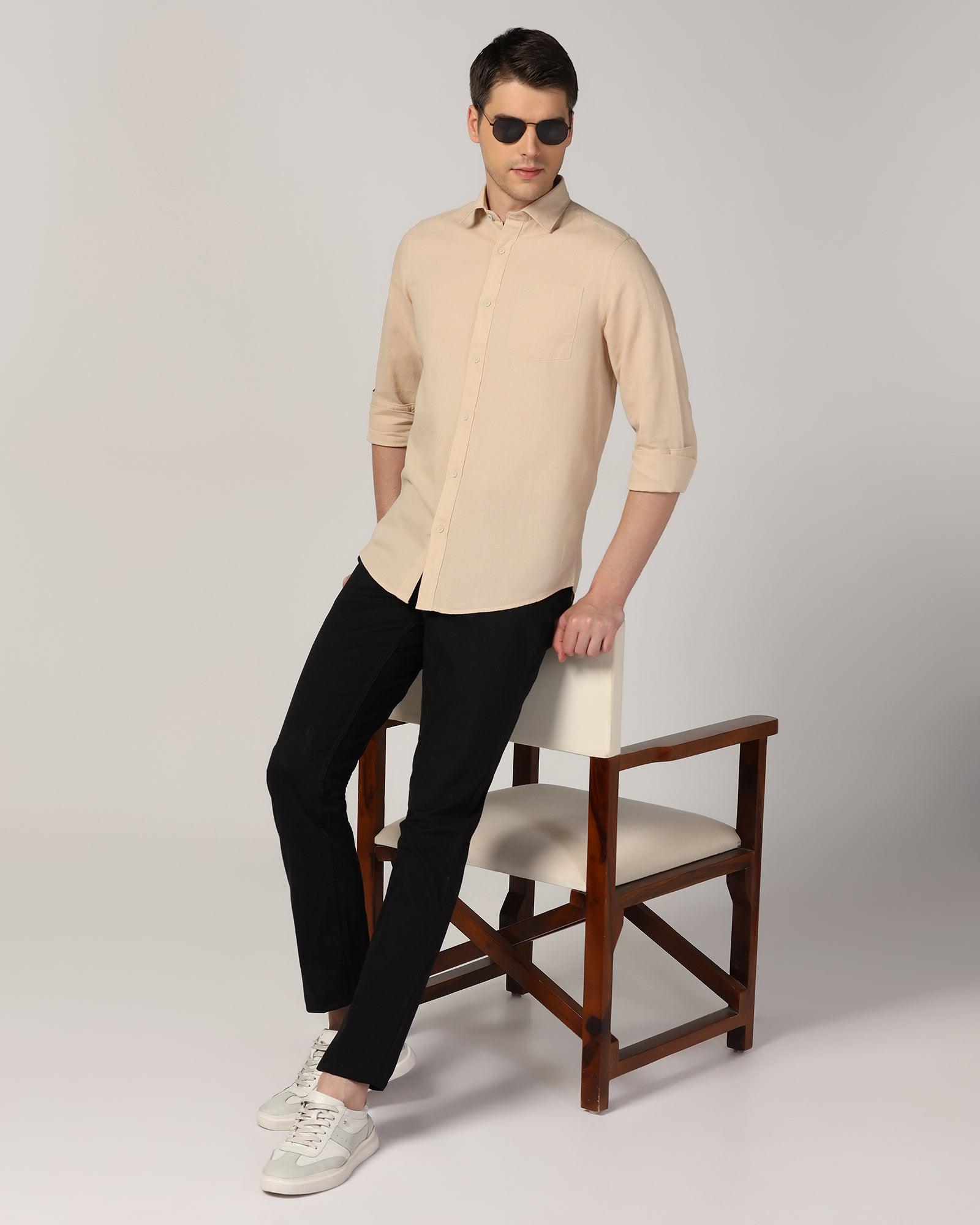 Linen Casual Natural Solid Shirt - Lang - Blackberrys