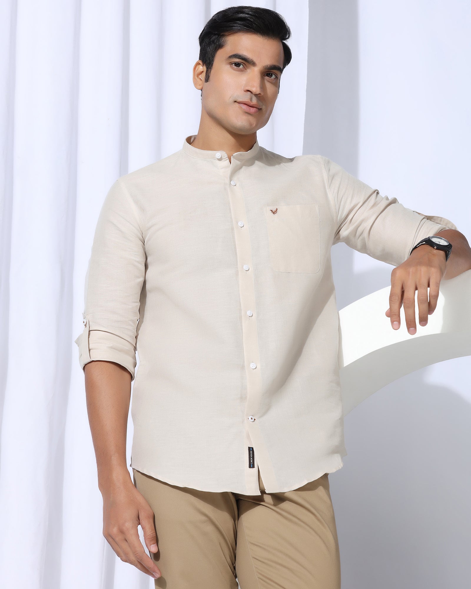 Linen Casual Natural Solid Shirt - Salmon