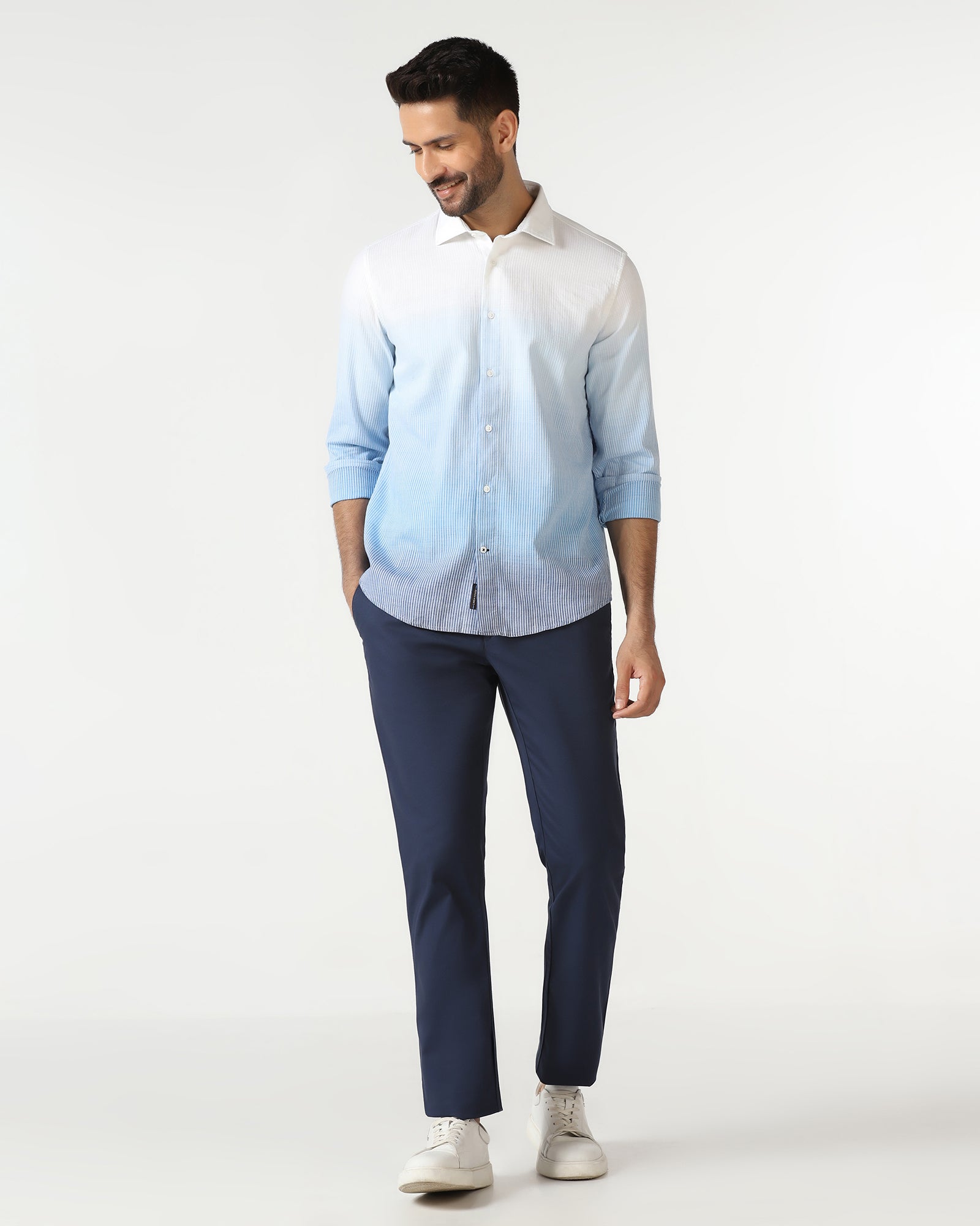 Linen Casual Navy Printed Shirt - Rayen