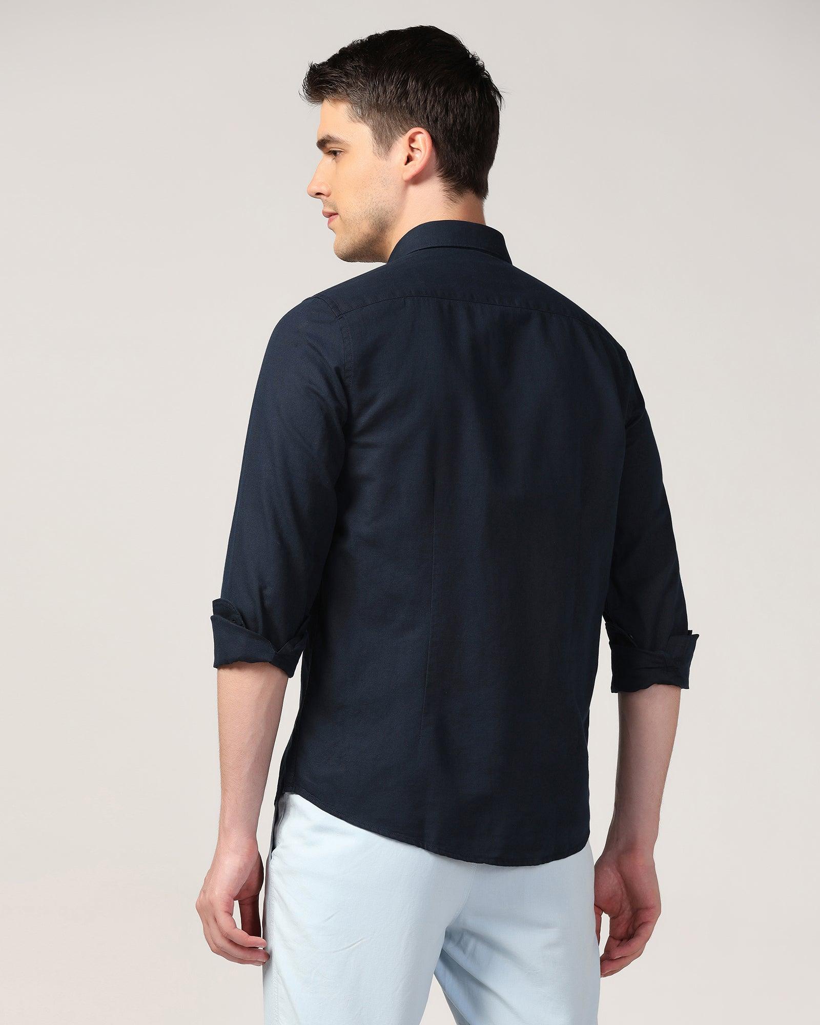 Linen Casual Navy Solid Shirt - Lang - Blackberrys