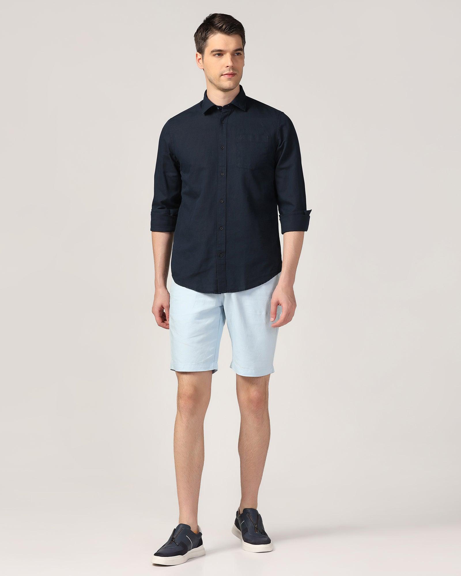 Linen Casual Navy Solid Shirt - Lang - Blackberrys