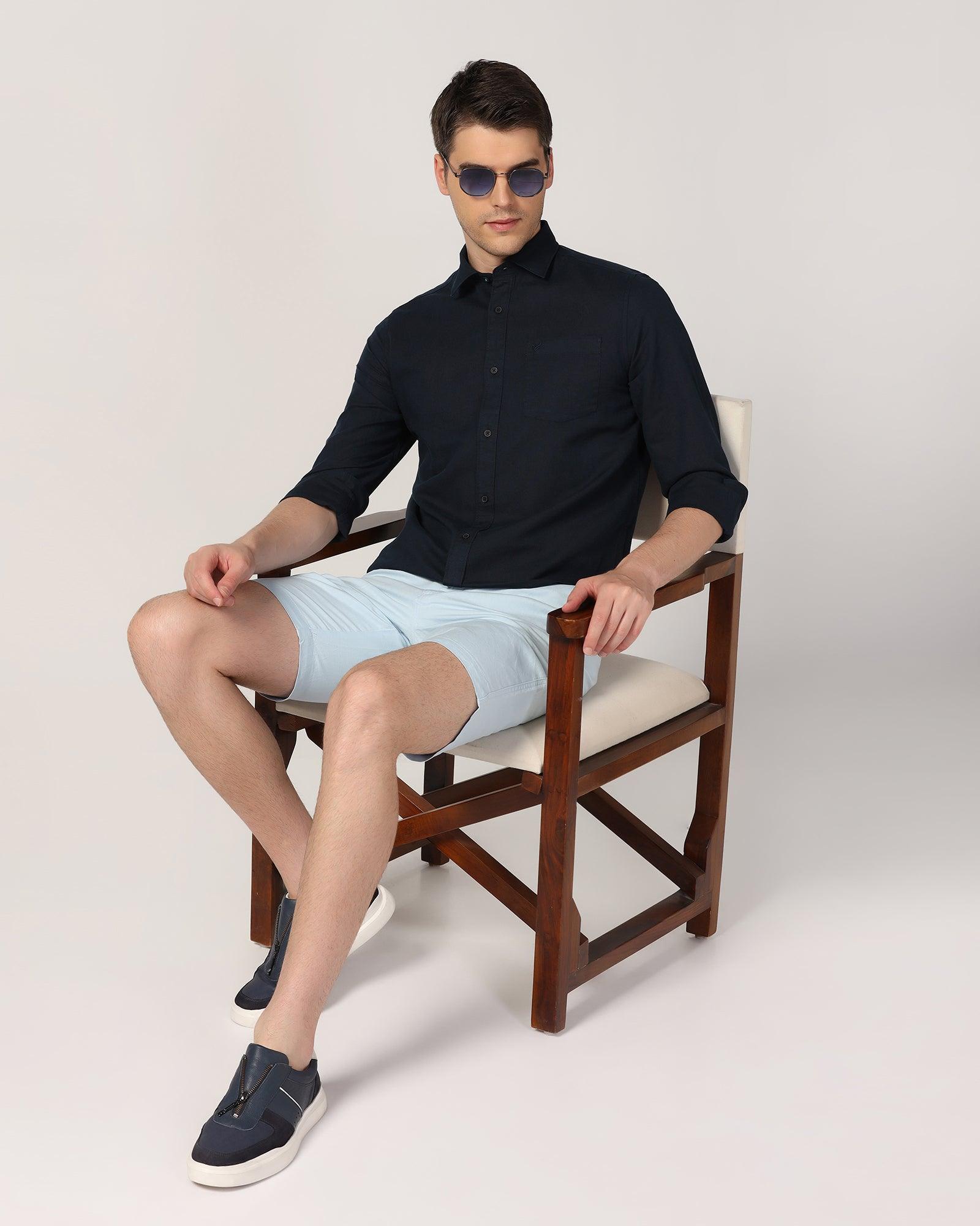 Linen Casual Navy Solid Shirt - Lang - Blackberrys