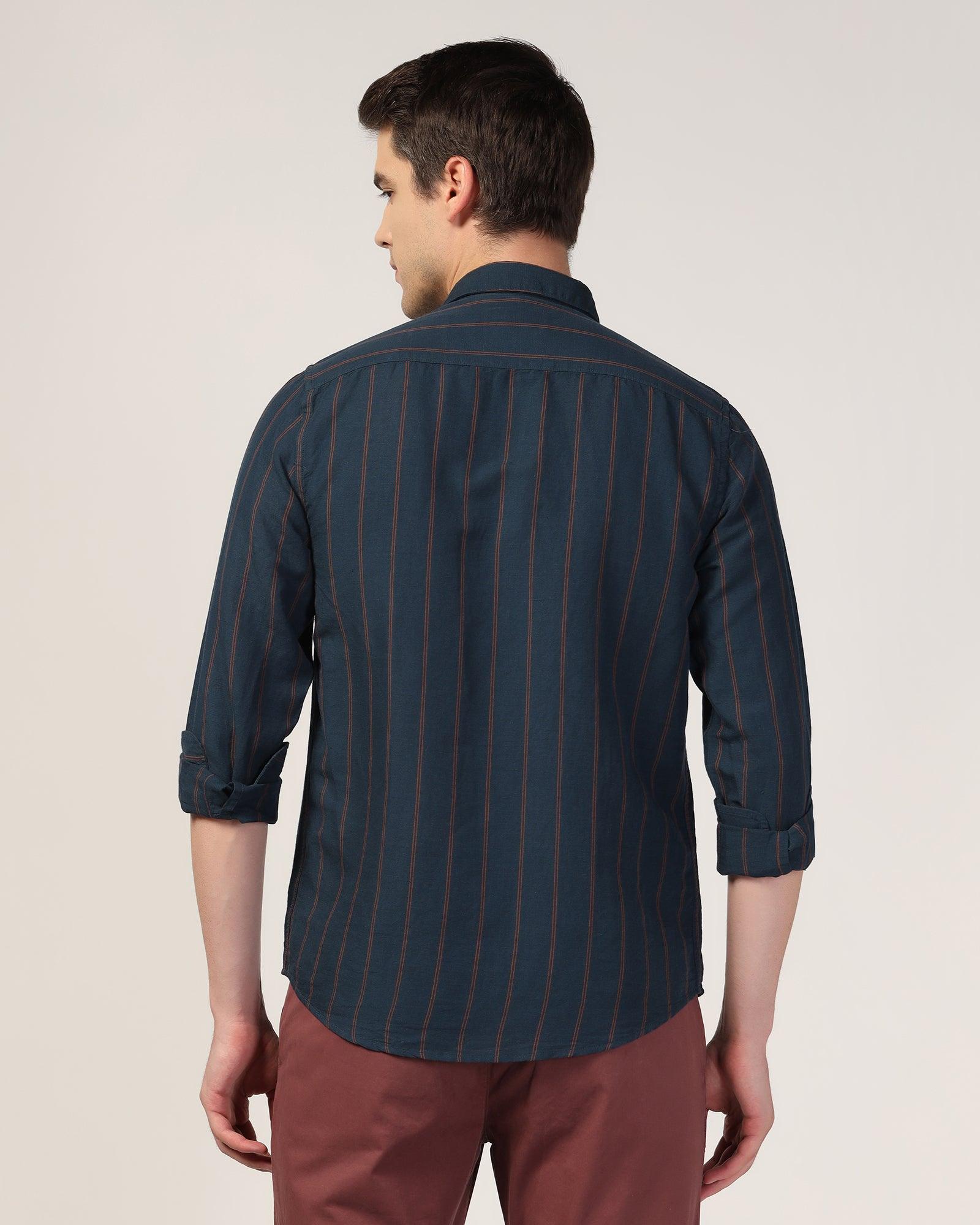 Linen Casual Navy Stripe Shirt - Henry - Blackberrys