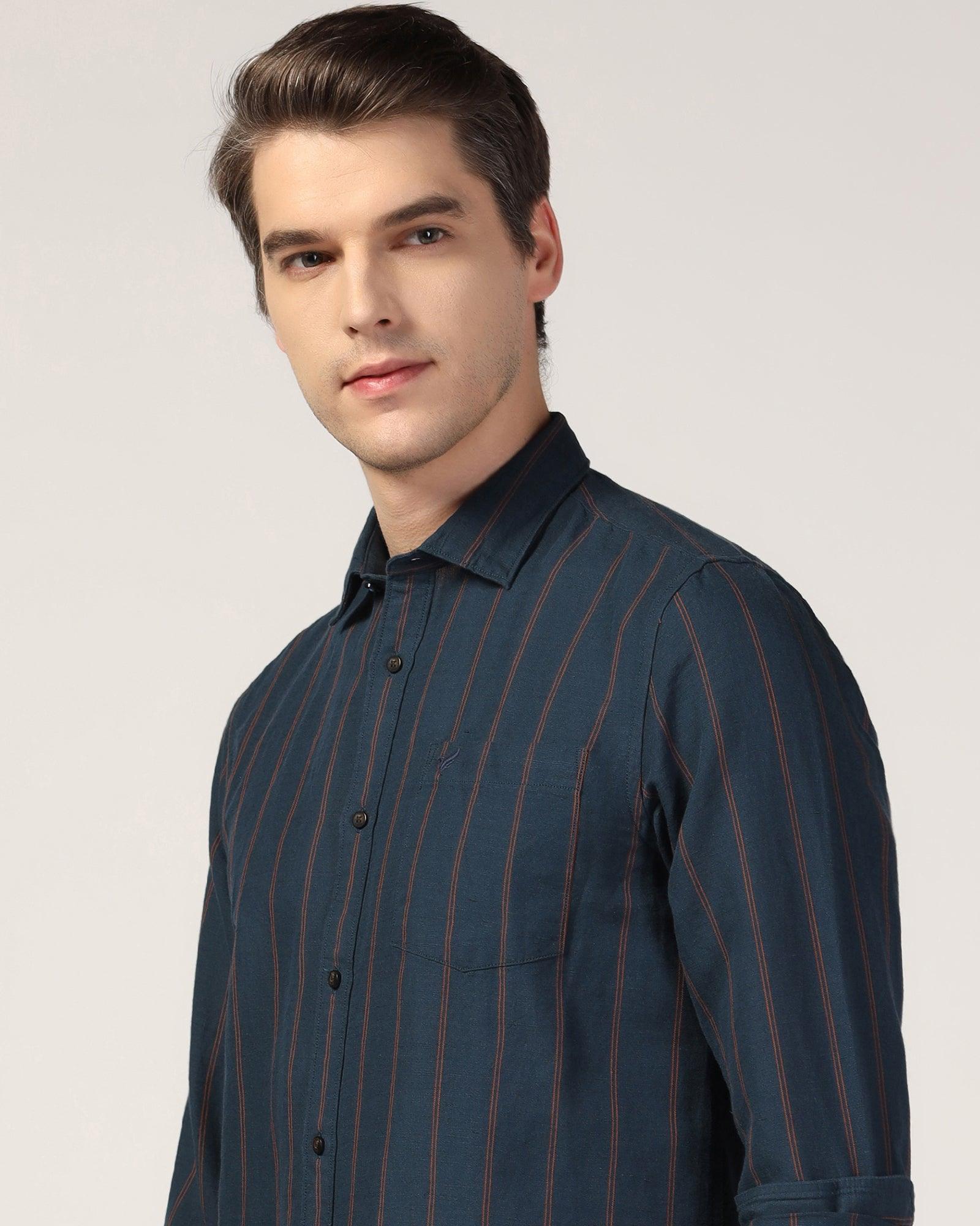 Linen Casual Navy Stripe Shirt - Henry - Blackberrys