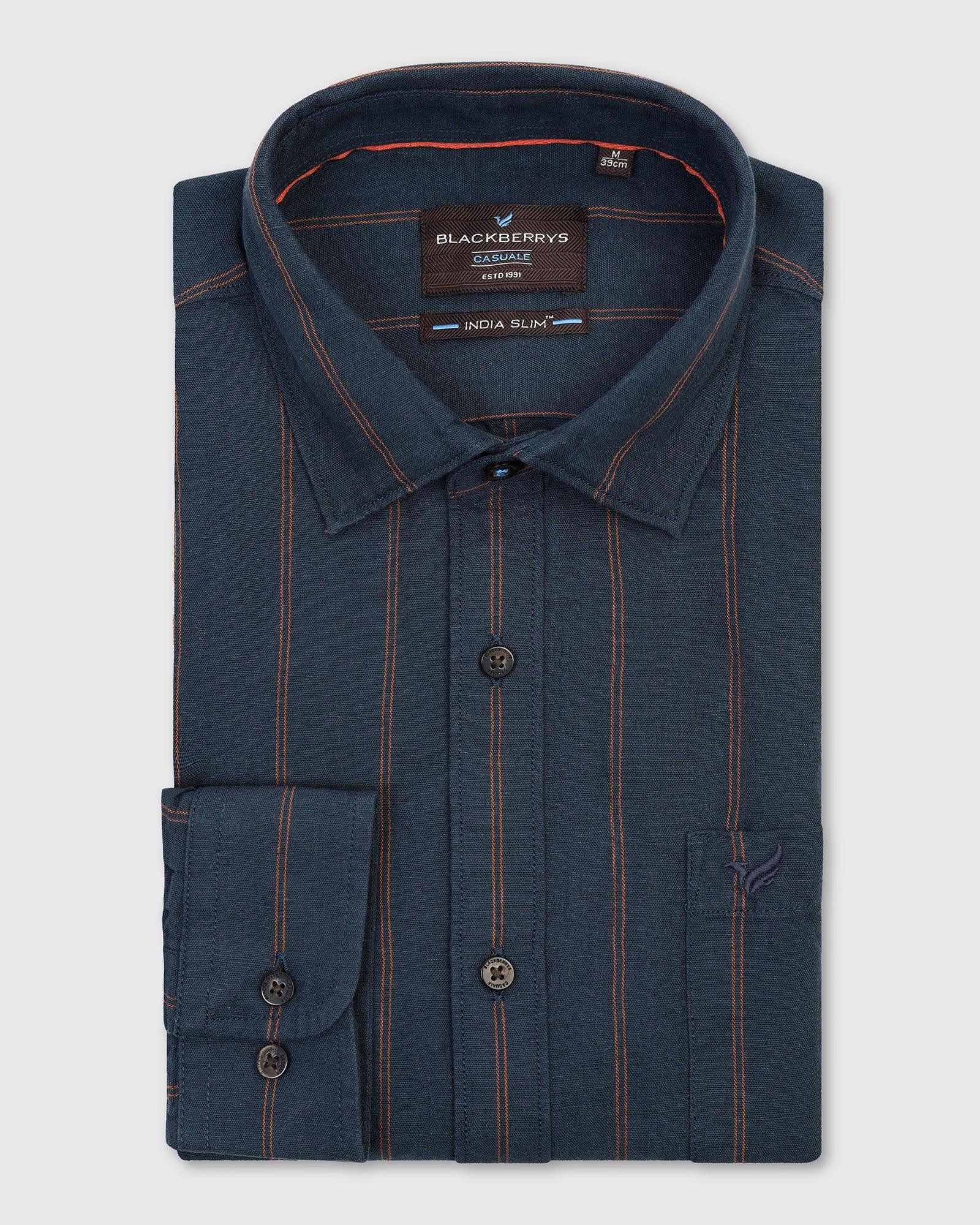 Linen Casual Navy Stripe Shirt - Henry - Blackberrys