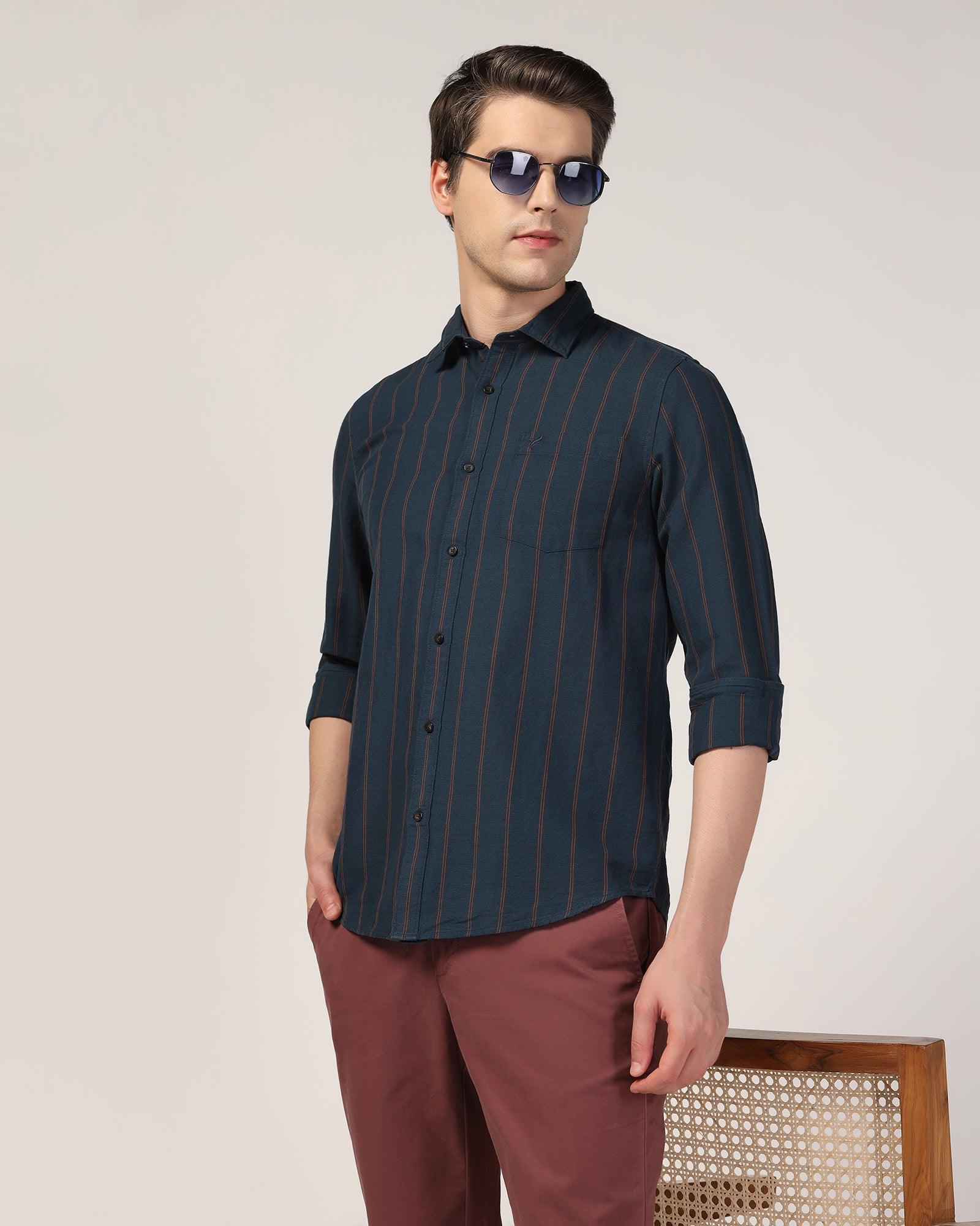 Linen Casual Navy Stripe Shirt - Henry - Blackberrys