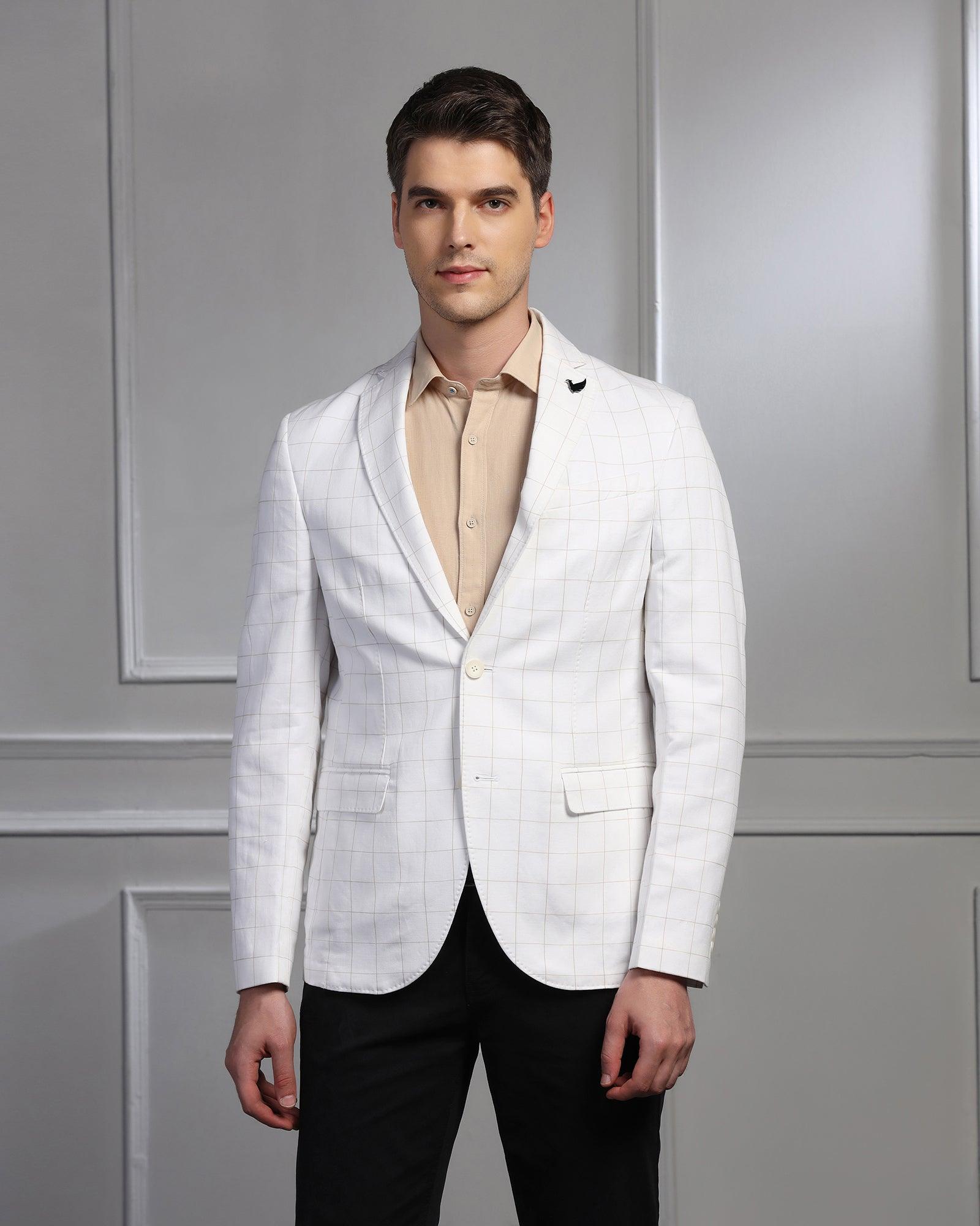Linen Casual Off White Check Blazer - Timothy - Blackberrys