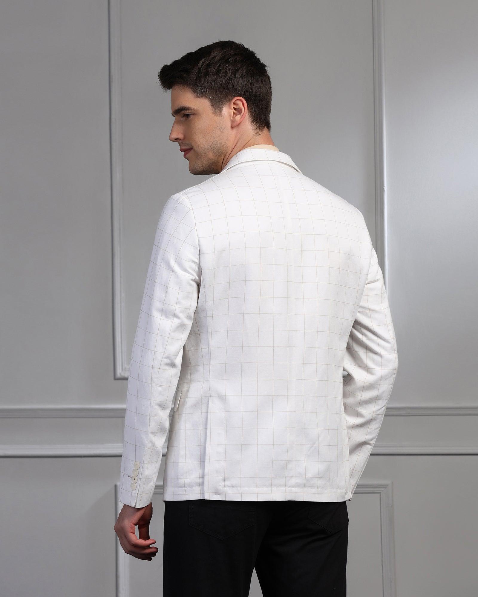 Linen Casual Off White Check Blazer - Timothy - Blackberrys