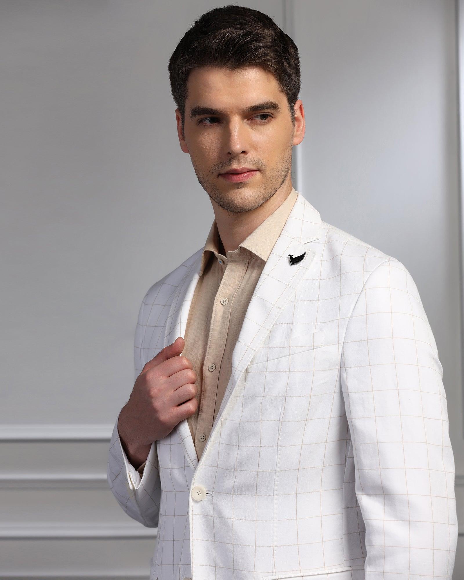 Linen Casual Off White Check Blazer - Timothy - Blackberrys