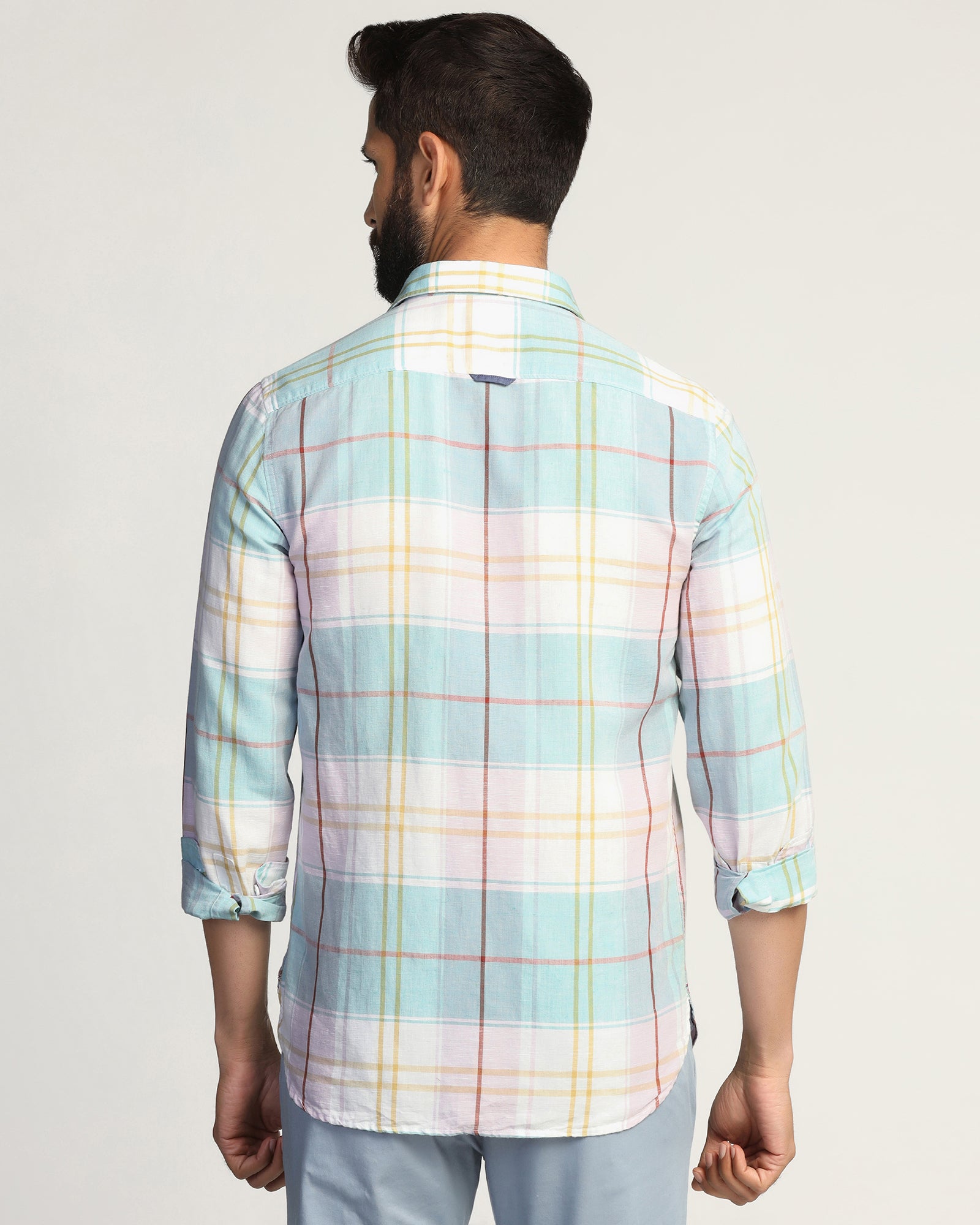 Linen Casual Pink Check Shirt - Walken