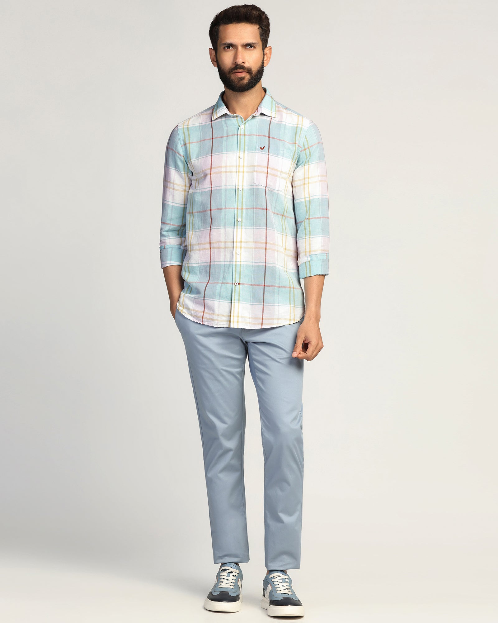 Linen Casual Pink Check Shirt - Walken