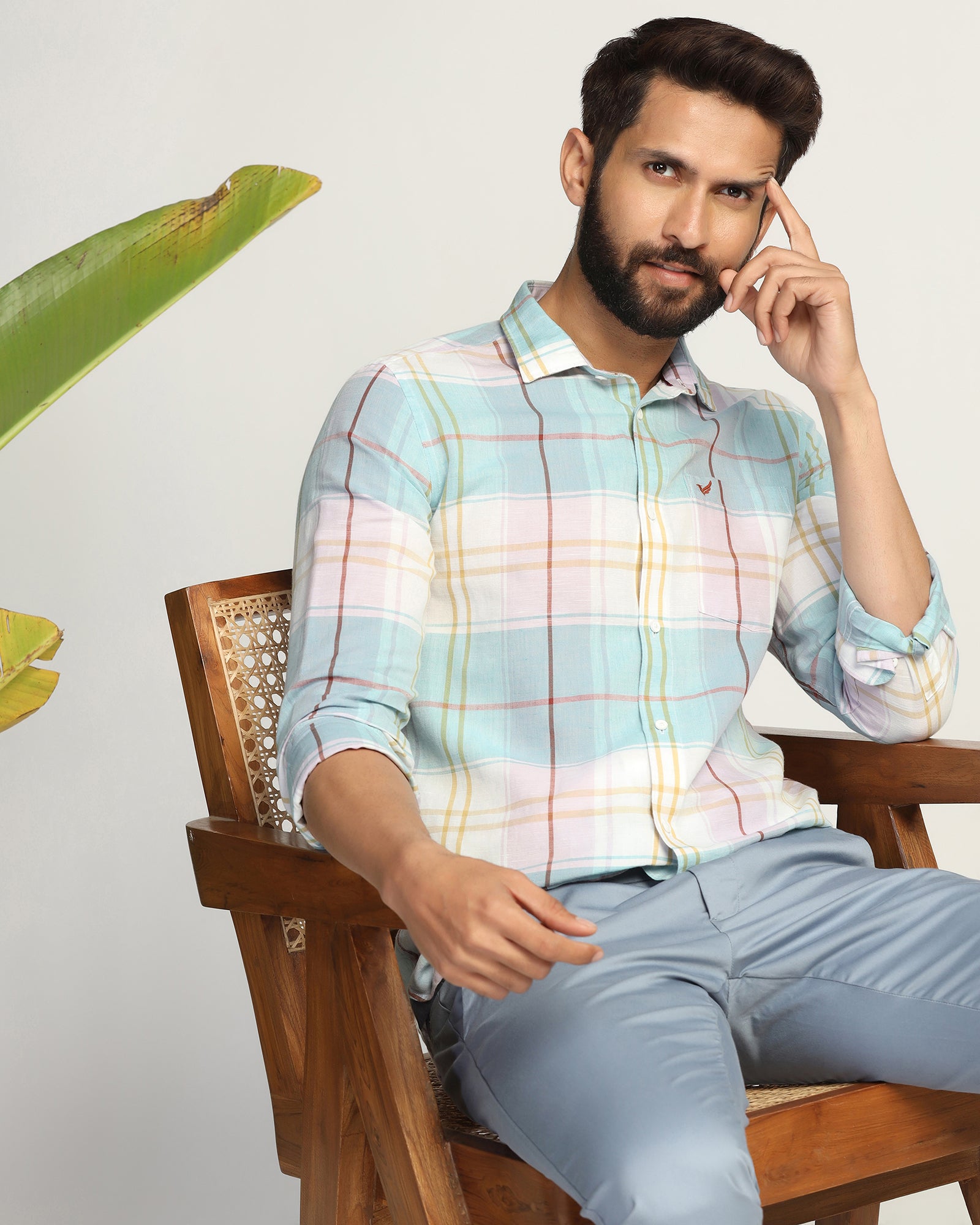 Linen Casual Pink Check Shirt - Walken