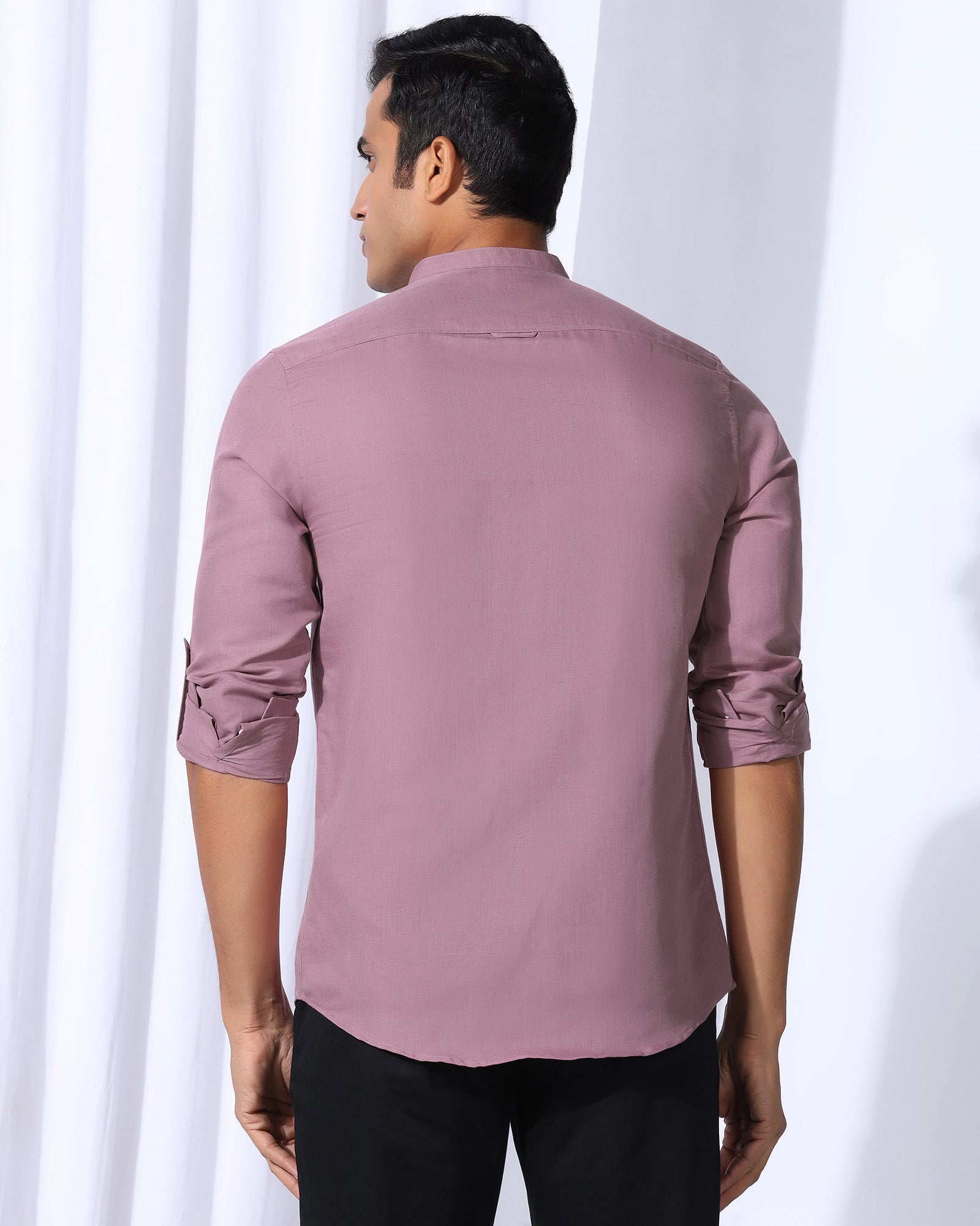 Linen Casual Pink Solid Shirt - Salmon