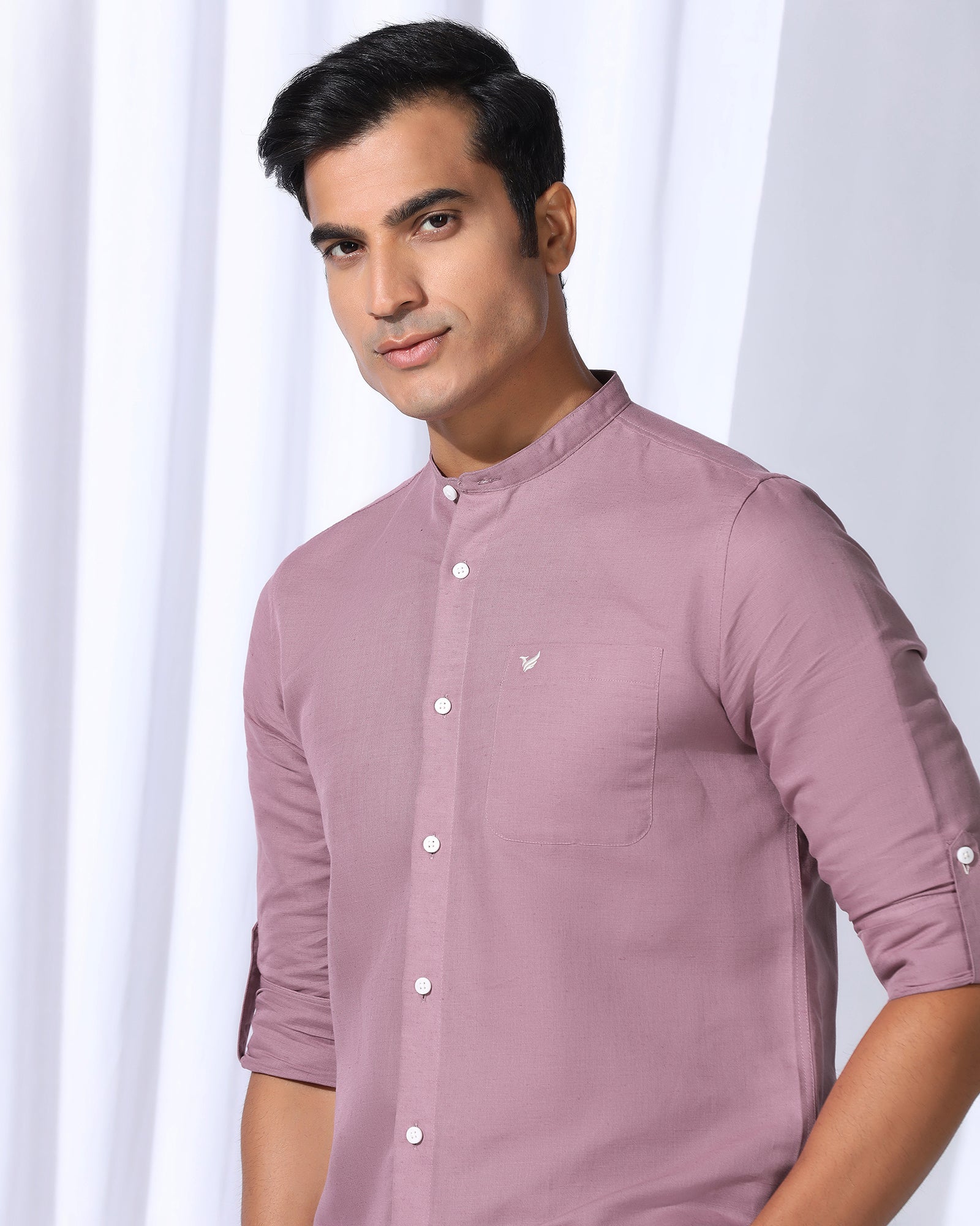 Linen Casual Pink Solid Shirt - Salmon