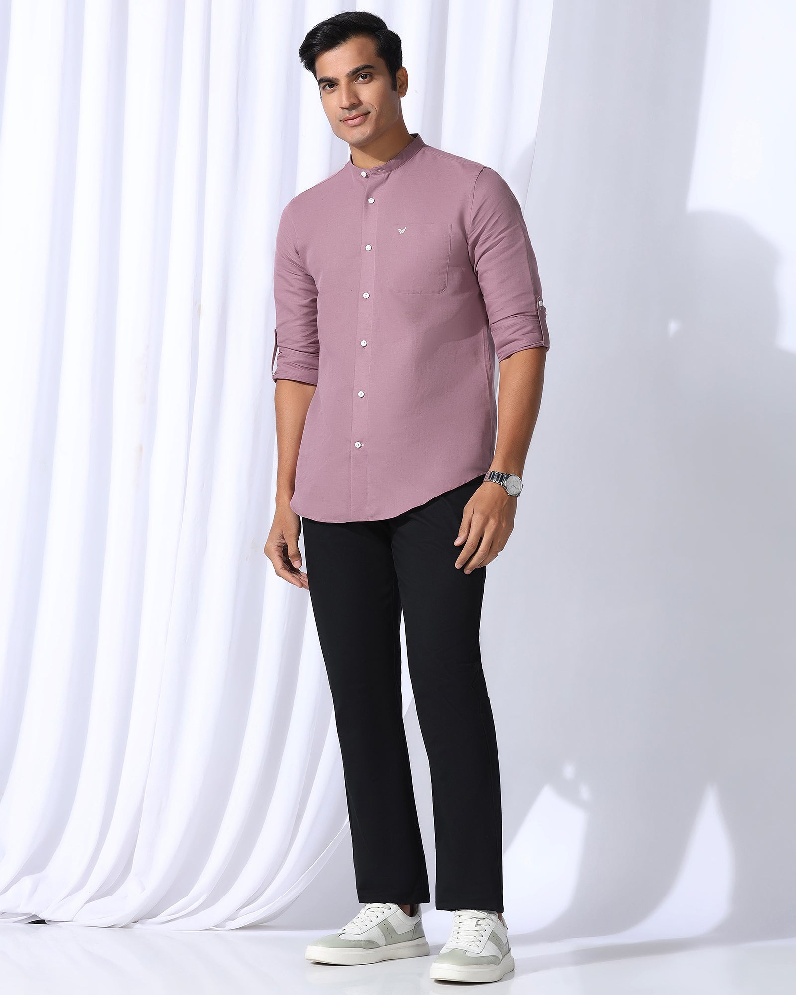 Linen Casual Pink Solid Shirt - Salmon