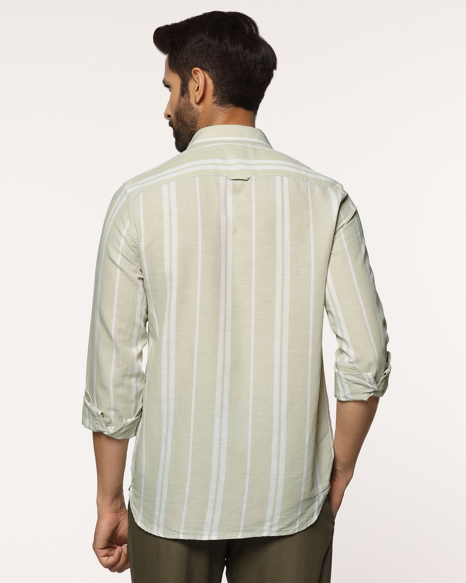 Linen Casual Pistachio Stripe Shirt - Breton