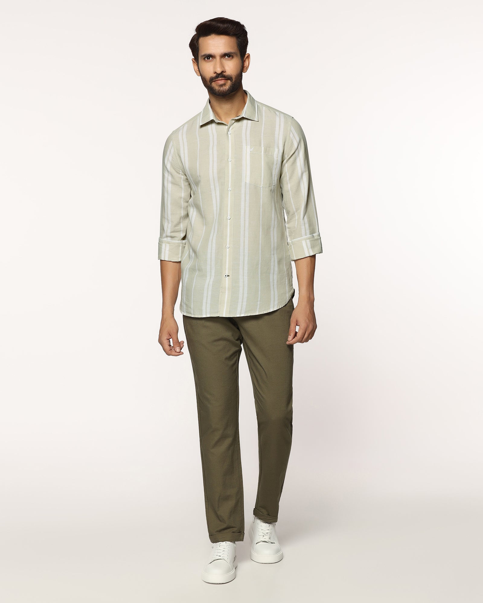 Linen Casual Pistachio Stripe Shirt - Breton