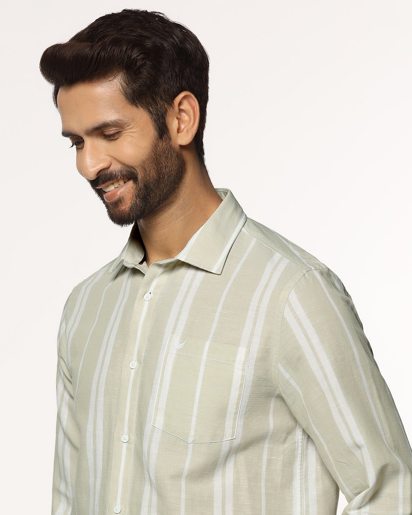 Linen Casual Pistachio Stripe Shirt - Breton