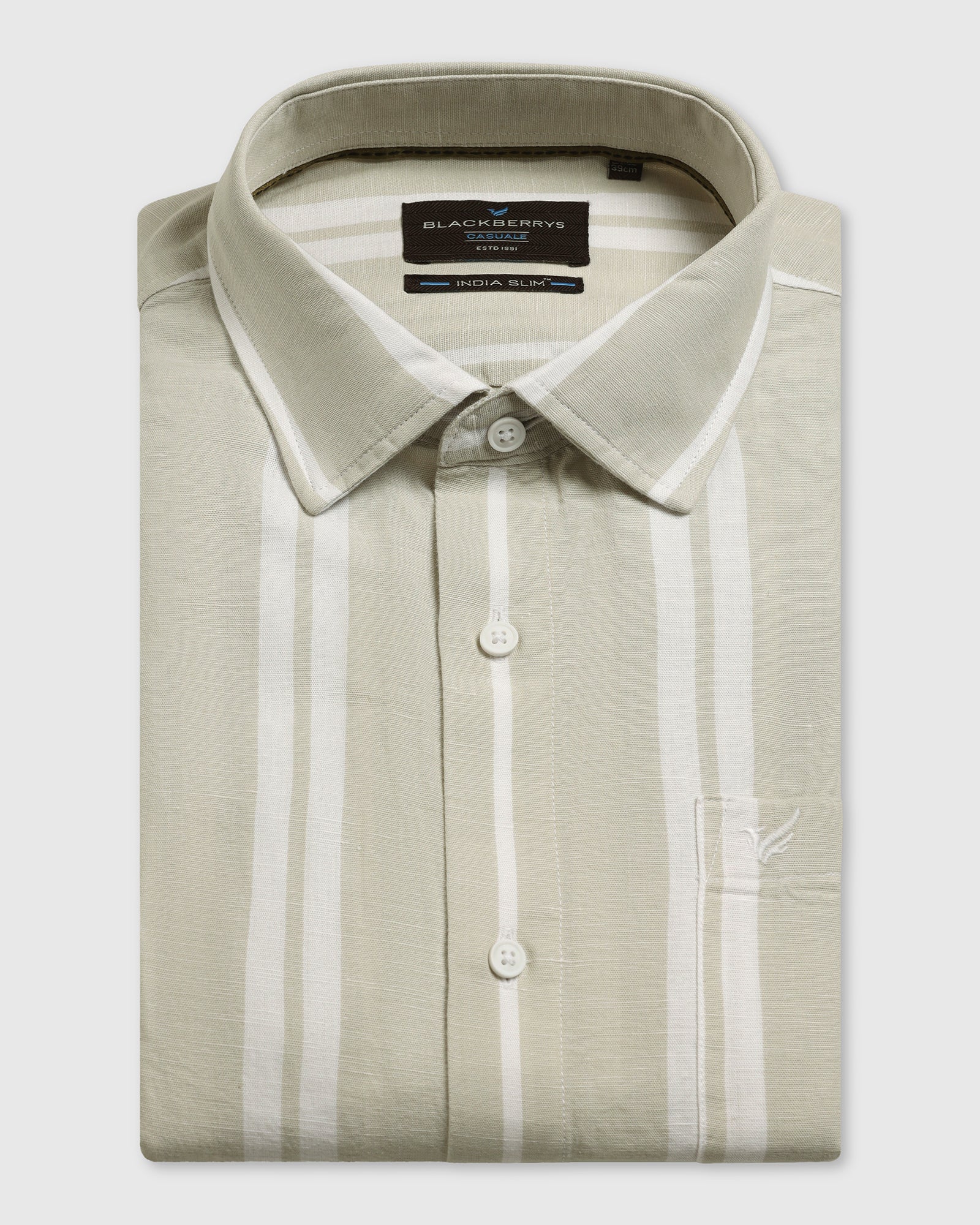 Linen Casual Pistachio Stripe Shirt - Breton