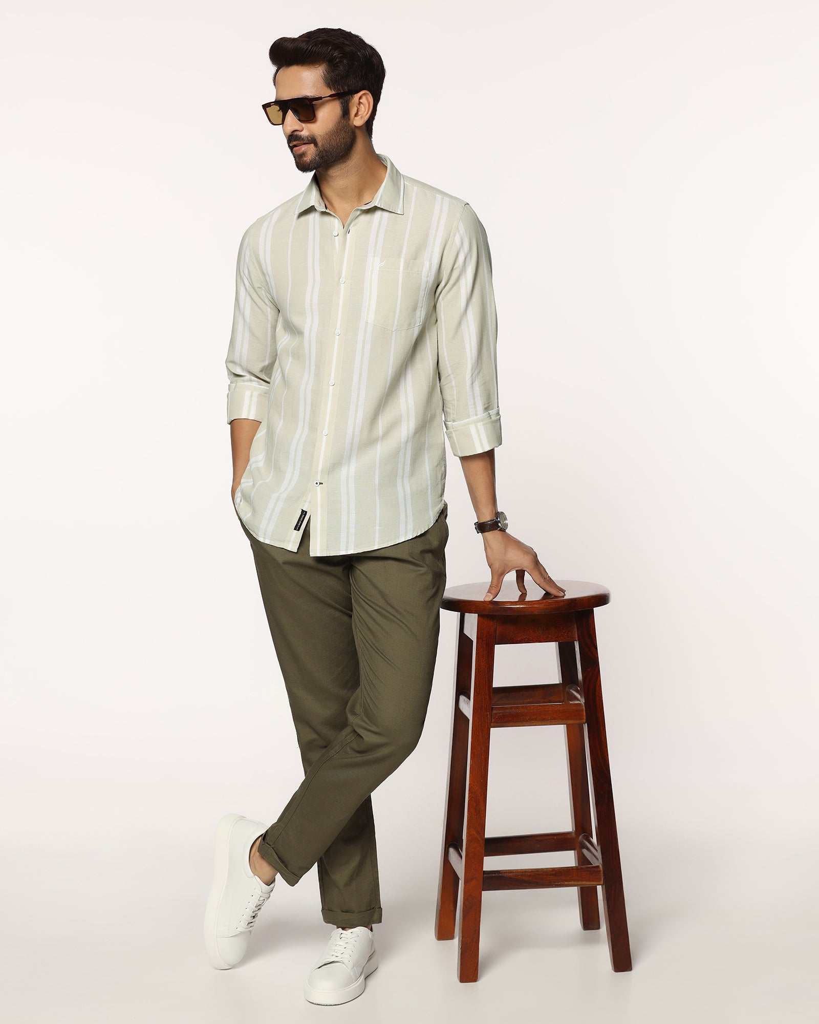 Linen Casual Pistachio Stripe Shirt - Breton