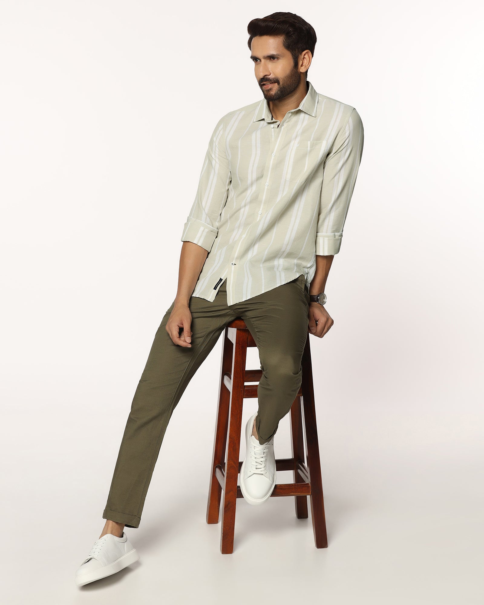 Linen Casual Pistachio Stripe Shirt - Breton