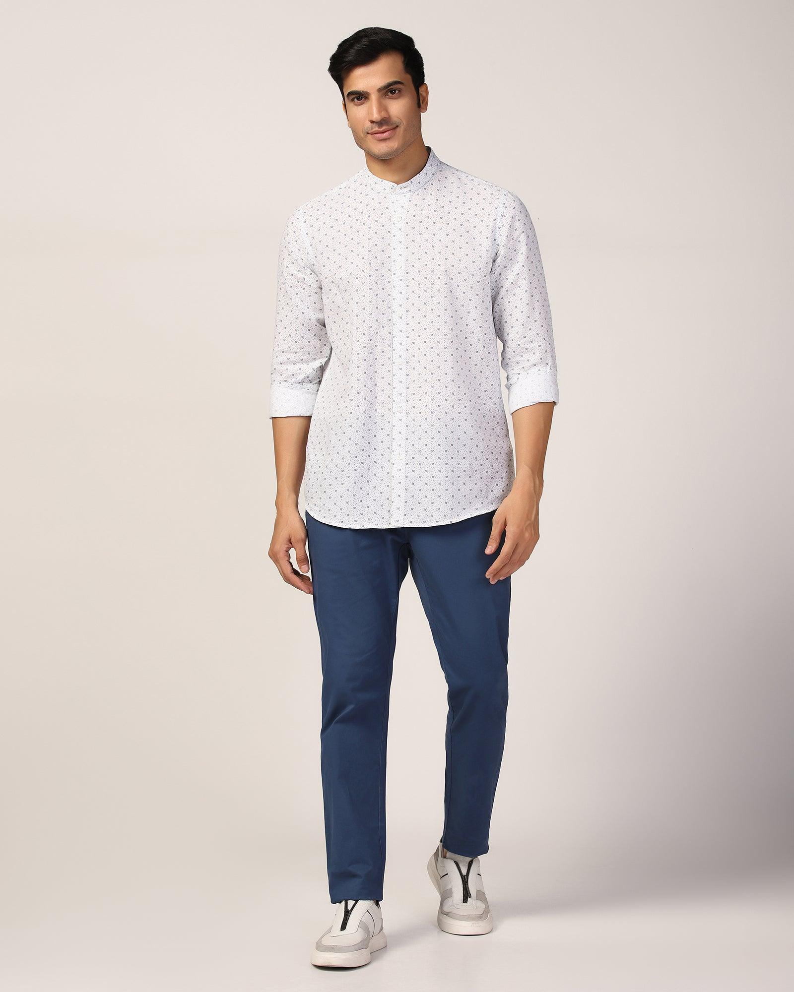 Linen Casual White Printed Shirt - Leaf - Blackberrys