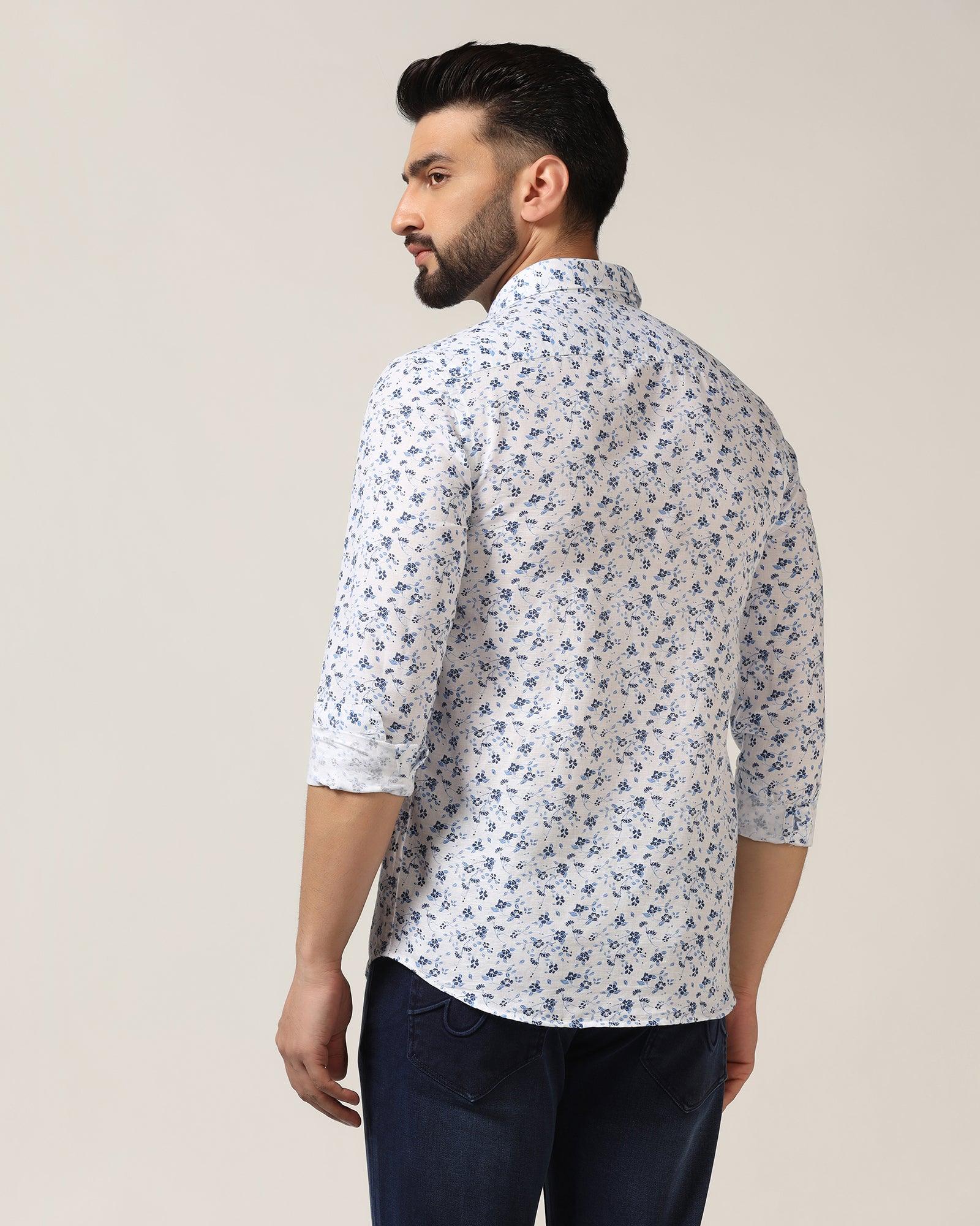 Linen Casual White Printed Shirt Nigel - Blackberrys