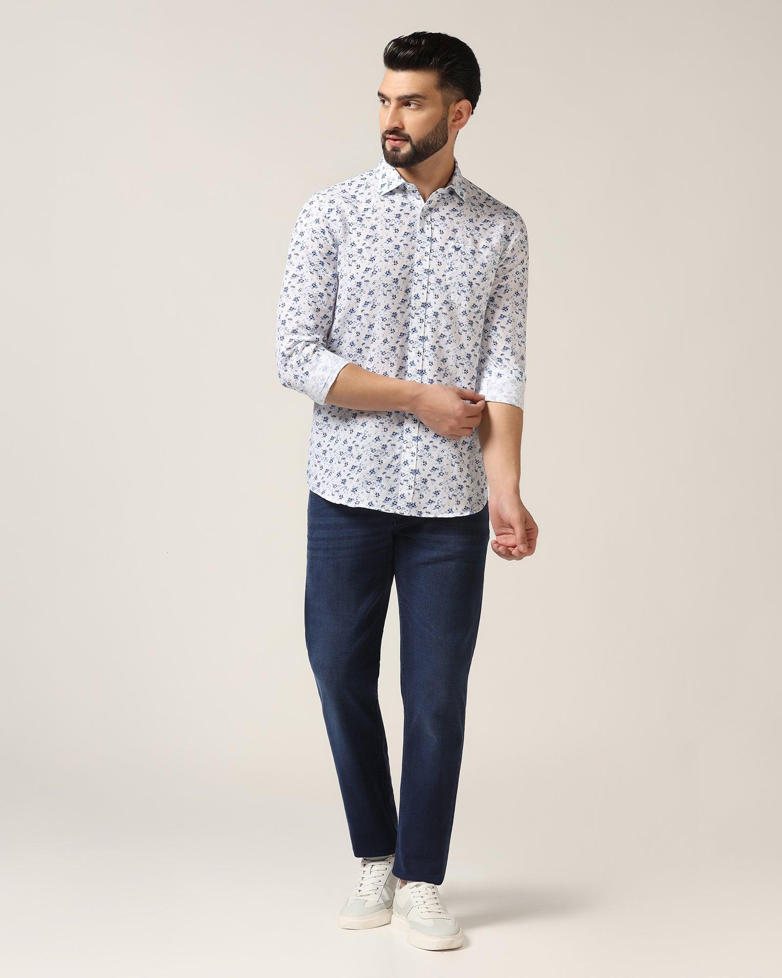 Linen Casual White Printed Shirt Nigel - Blackberrys