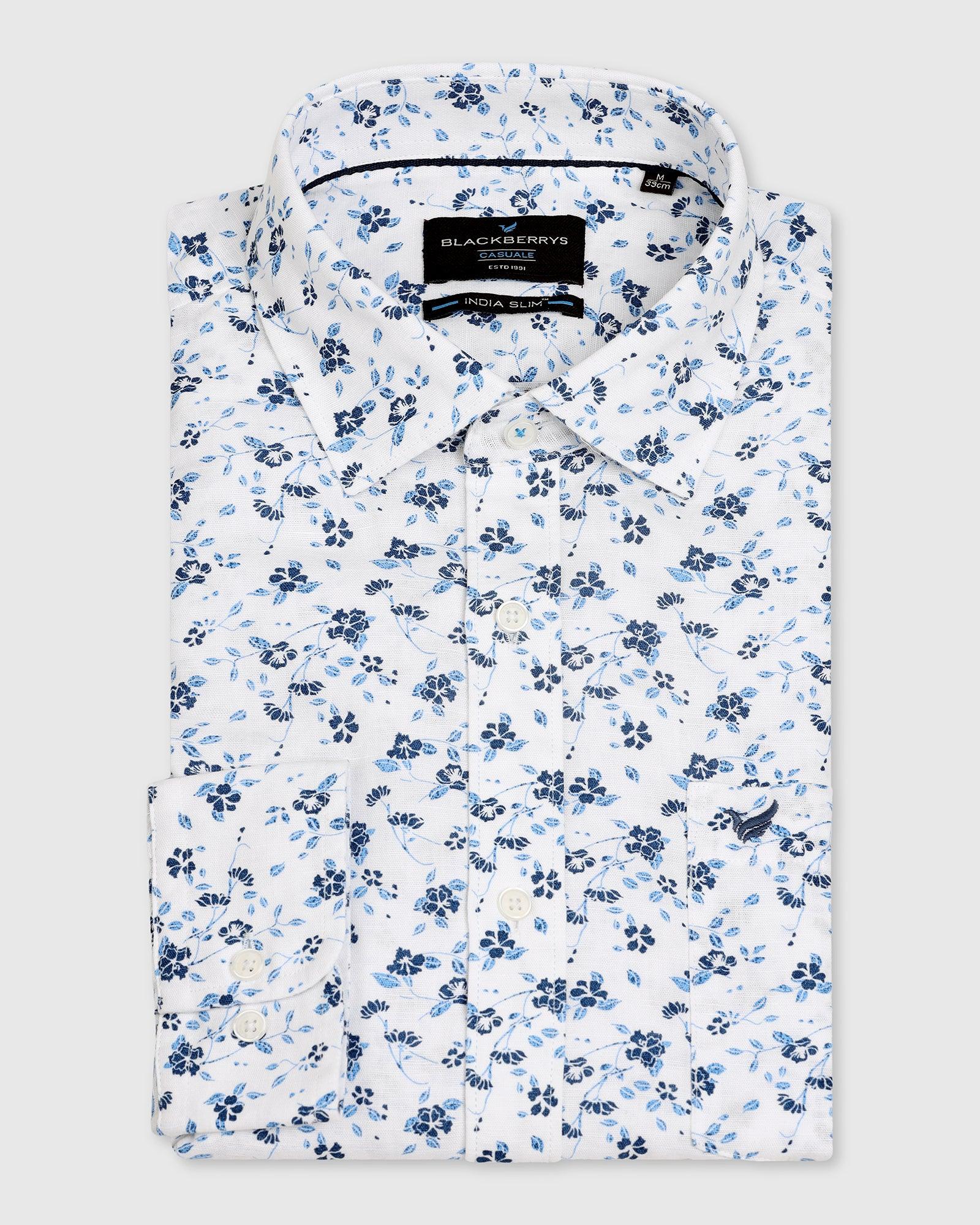 Linen Casual White Printed Shirt Nigel - Blackberrys