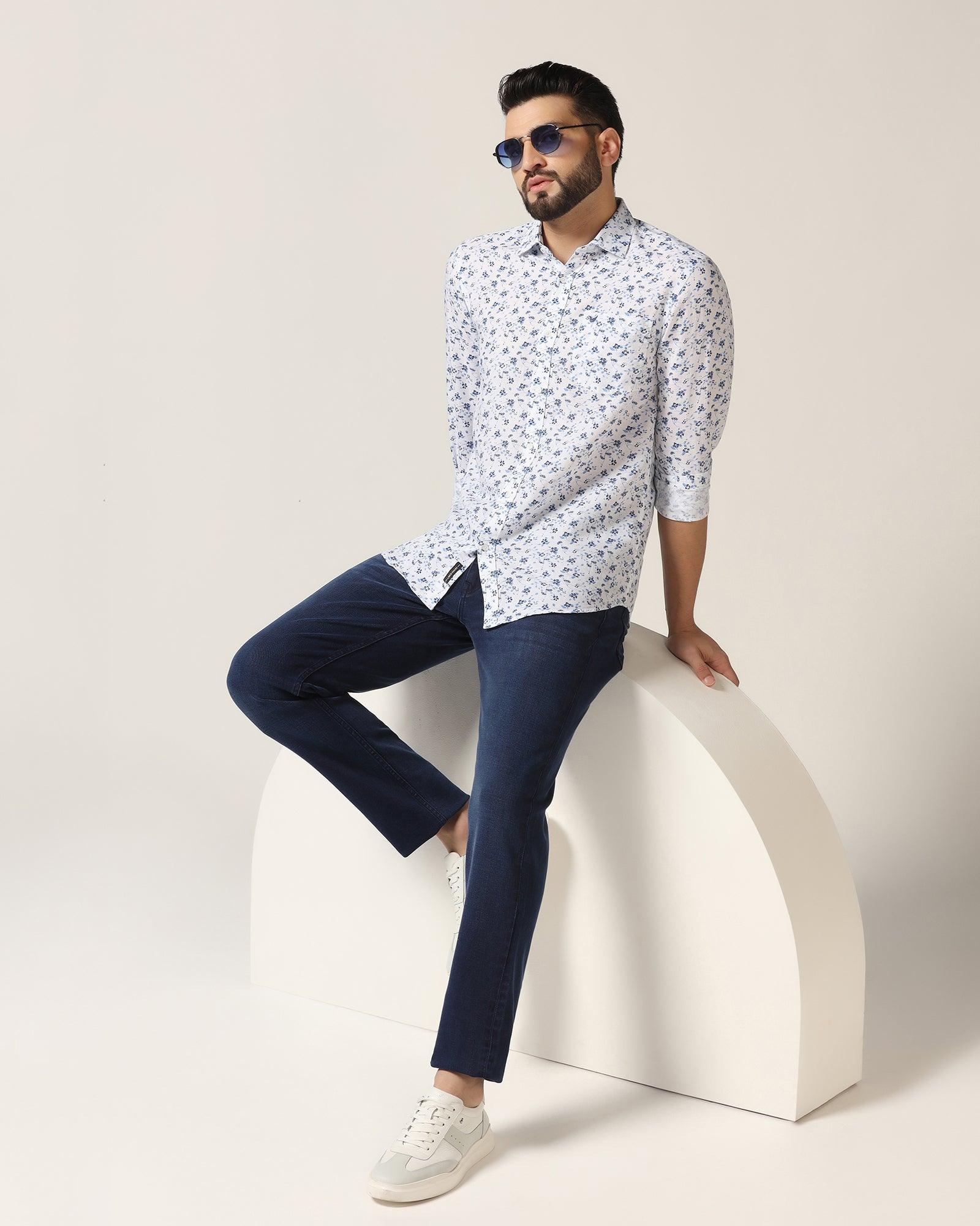 Linen Casual White Printed Shirt Nigel - Blackberrys
