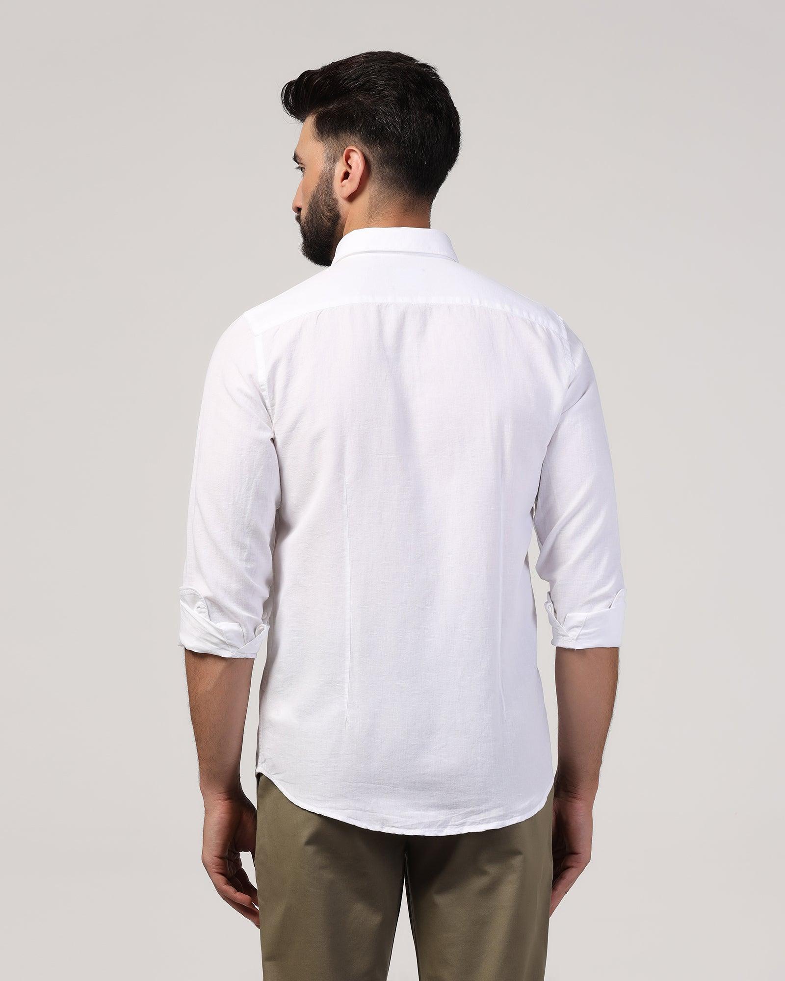 Linen Casual White Solid Shirt - Lang - Blackberrys