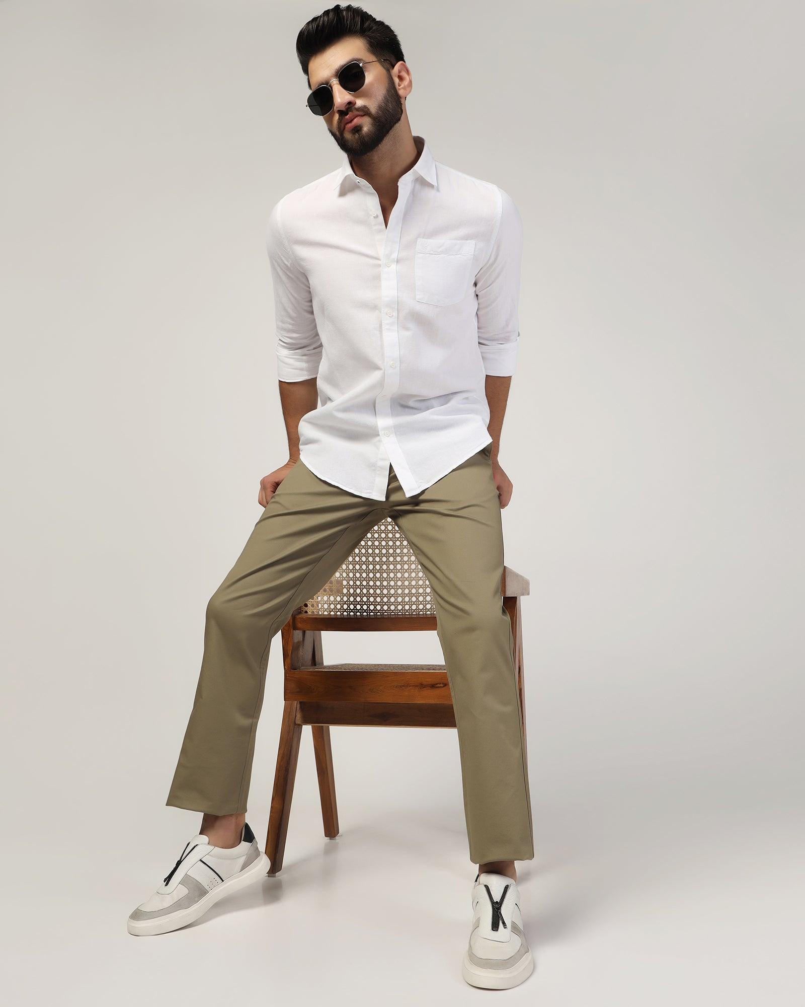 Linen Casual White Solid Shirt - Lang - Blackberrys