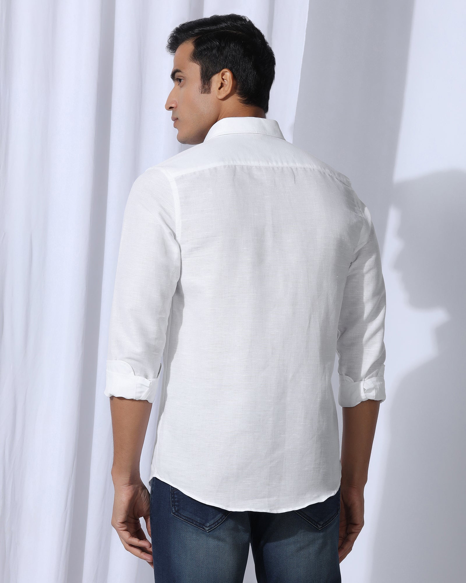 Linen Casual White Solid Shirt - Salmon