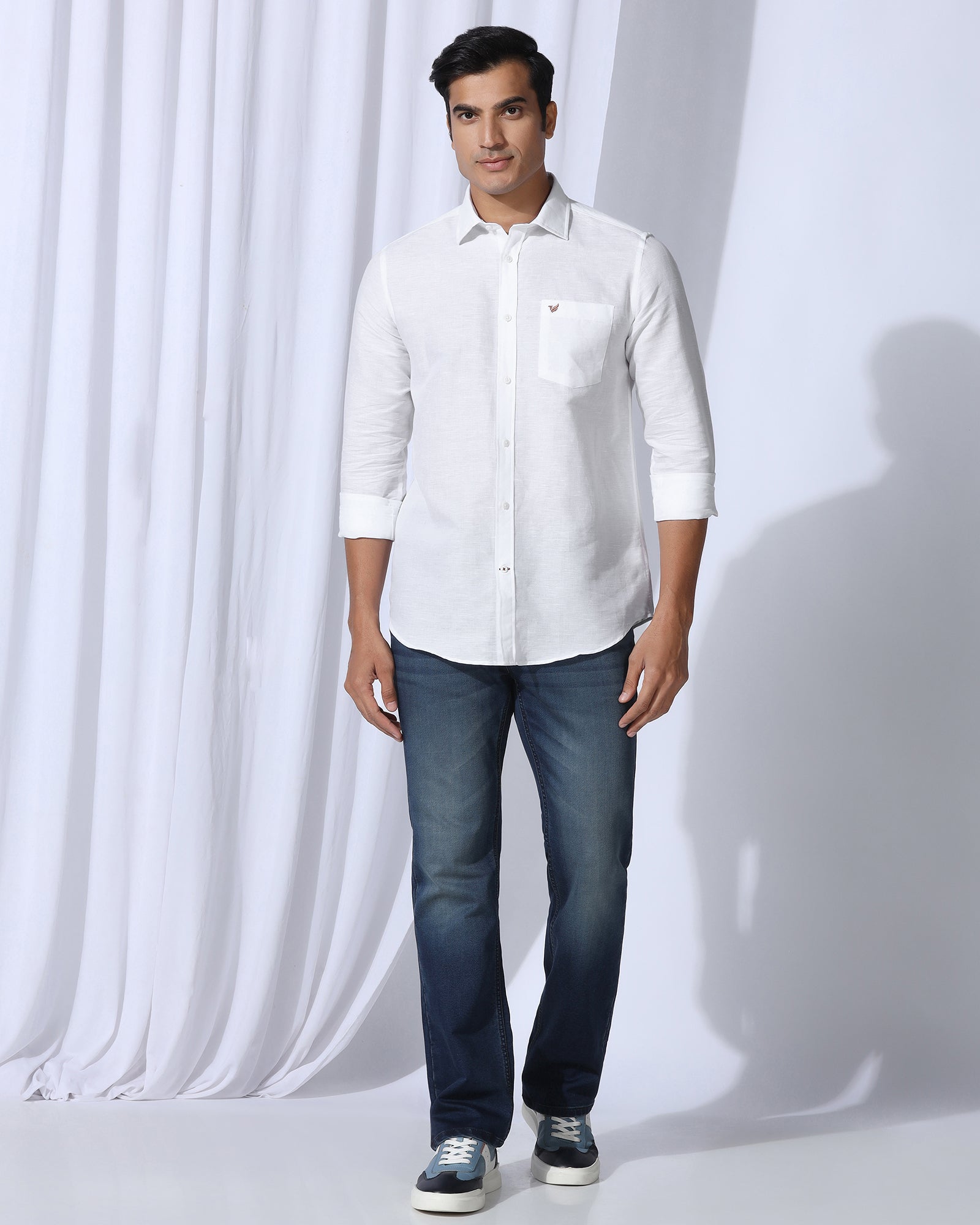 Linen Casual White Solid Shirt - Salmon