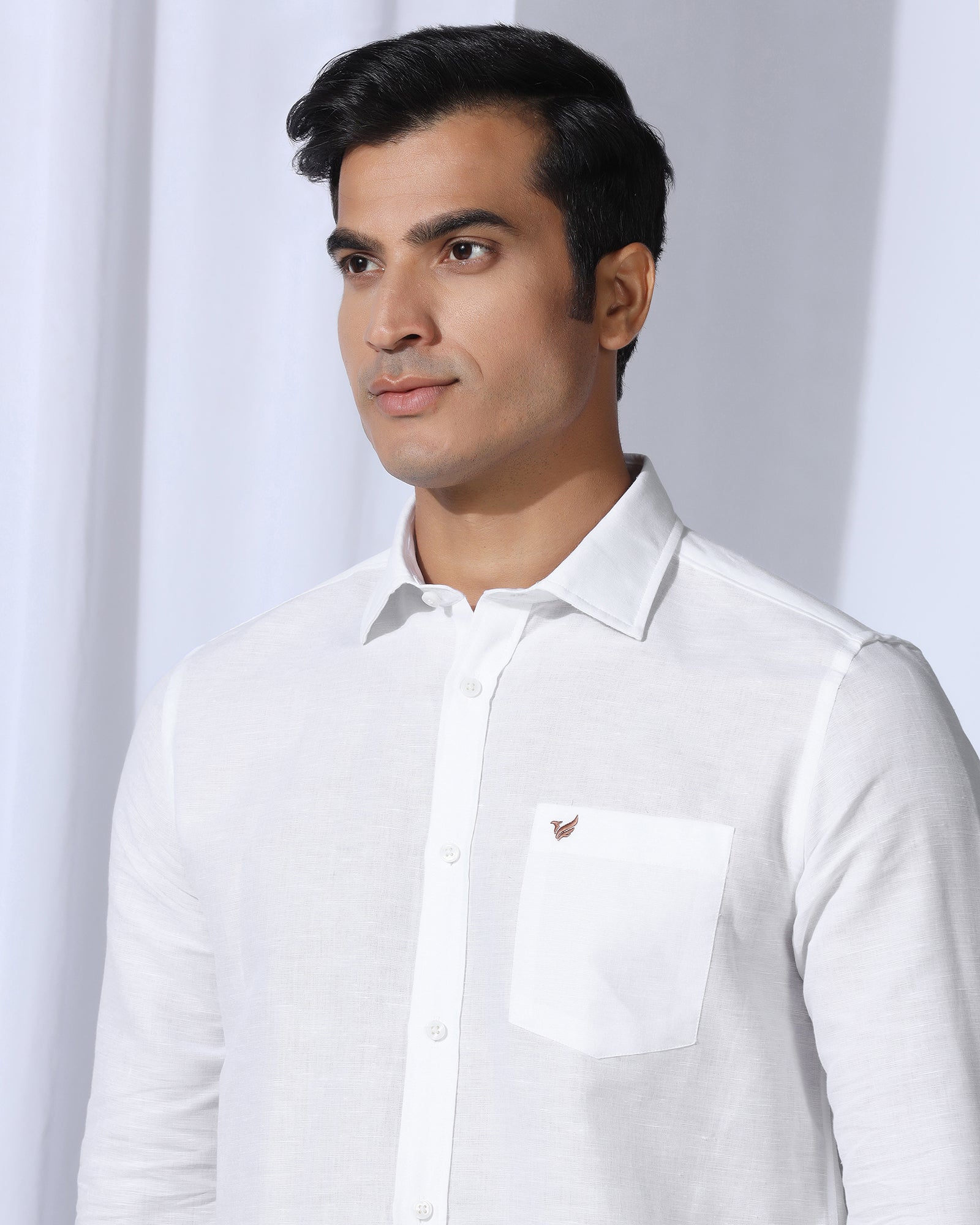 Linen Casual White Solid Shirt - Salmon