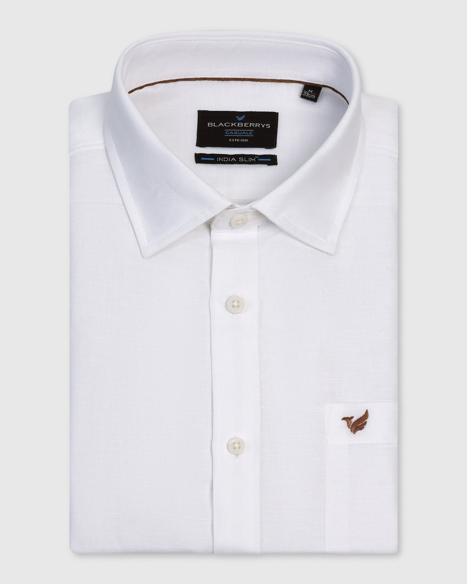 Linen Casual White Solid Shirt - Salmon