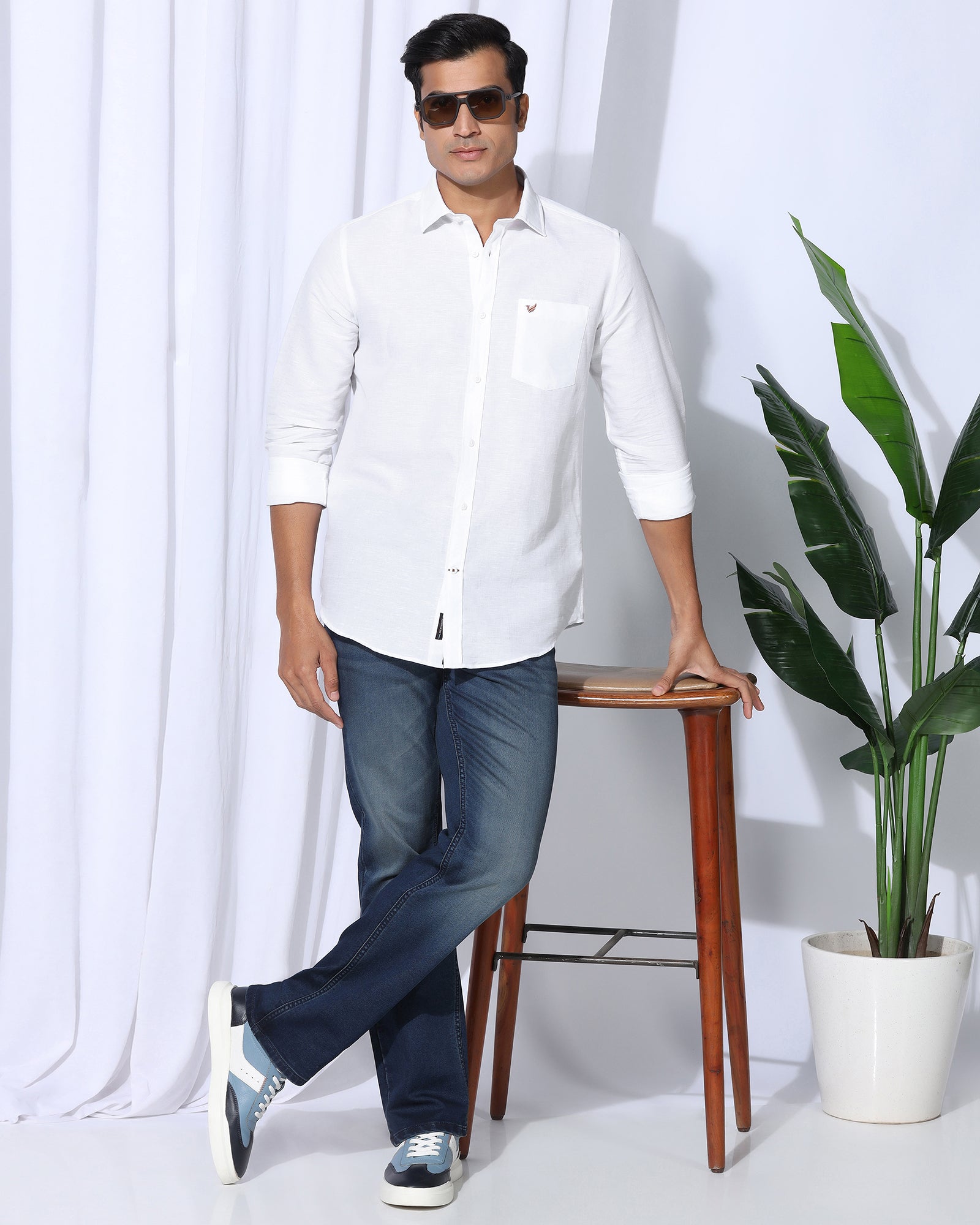 Linen Casual White Solid Shirt - Salmon