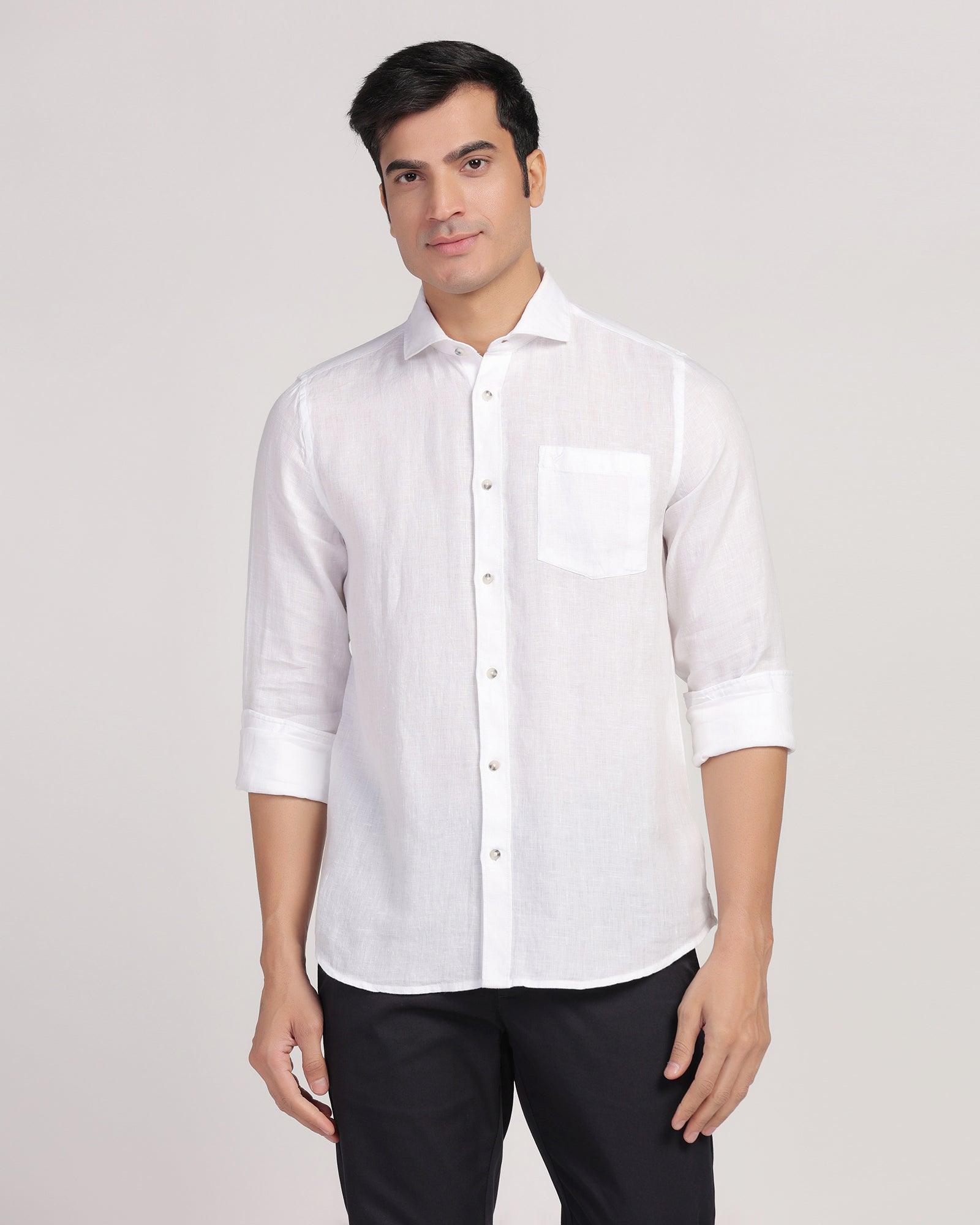 Linen Casual White Solid Shirt - Stefan - Blackberrys