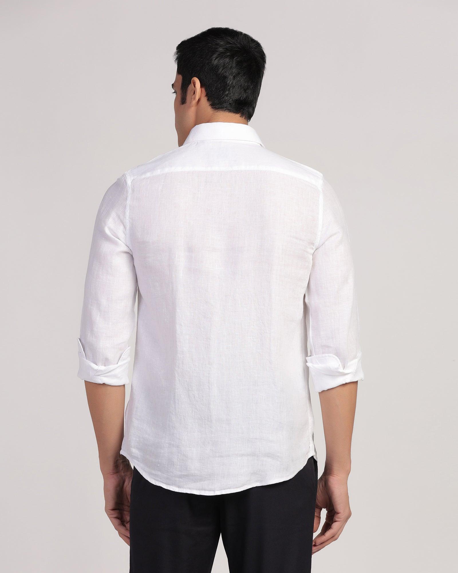 Linen Casual White Solid Shirt - Stefan - Blackberrys