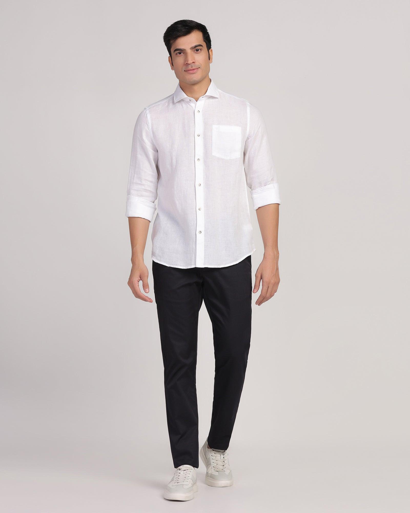 Linen Casual White Solid Shirt - Stefan - Blackberrys