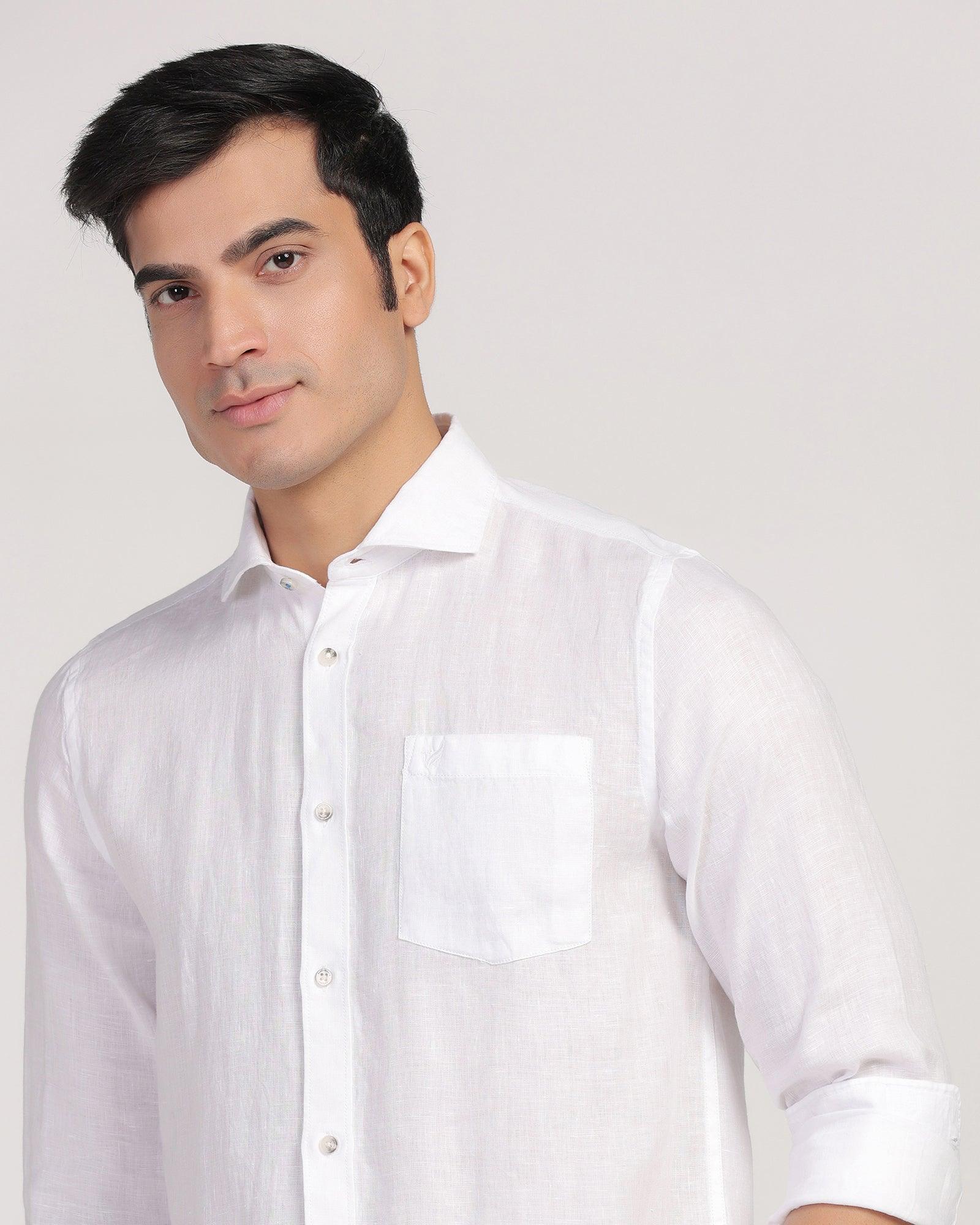 Linen Casual White Solid Shirt - Stefan - Blackberrys